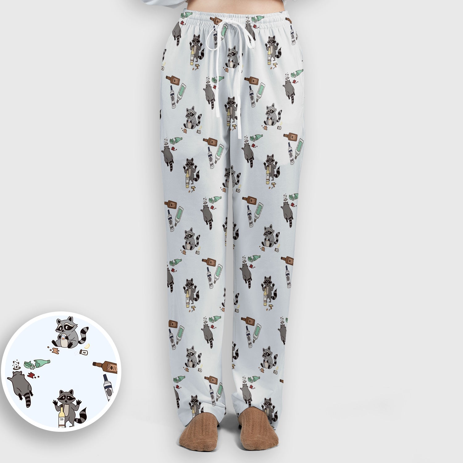 Messy Drunk Raccoon Pattern Scrub Set, Scrub Pants and V Neck Top