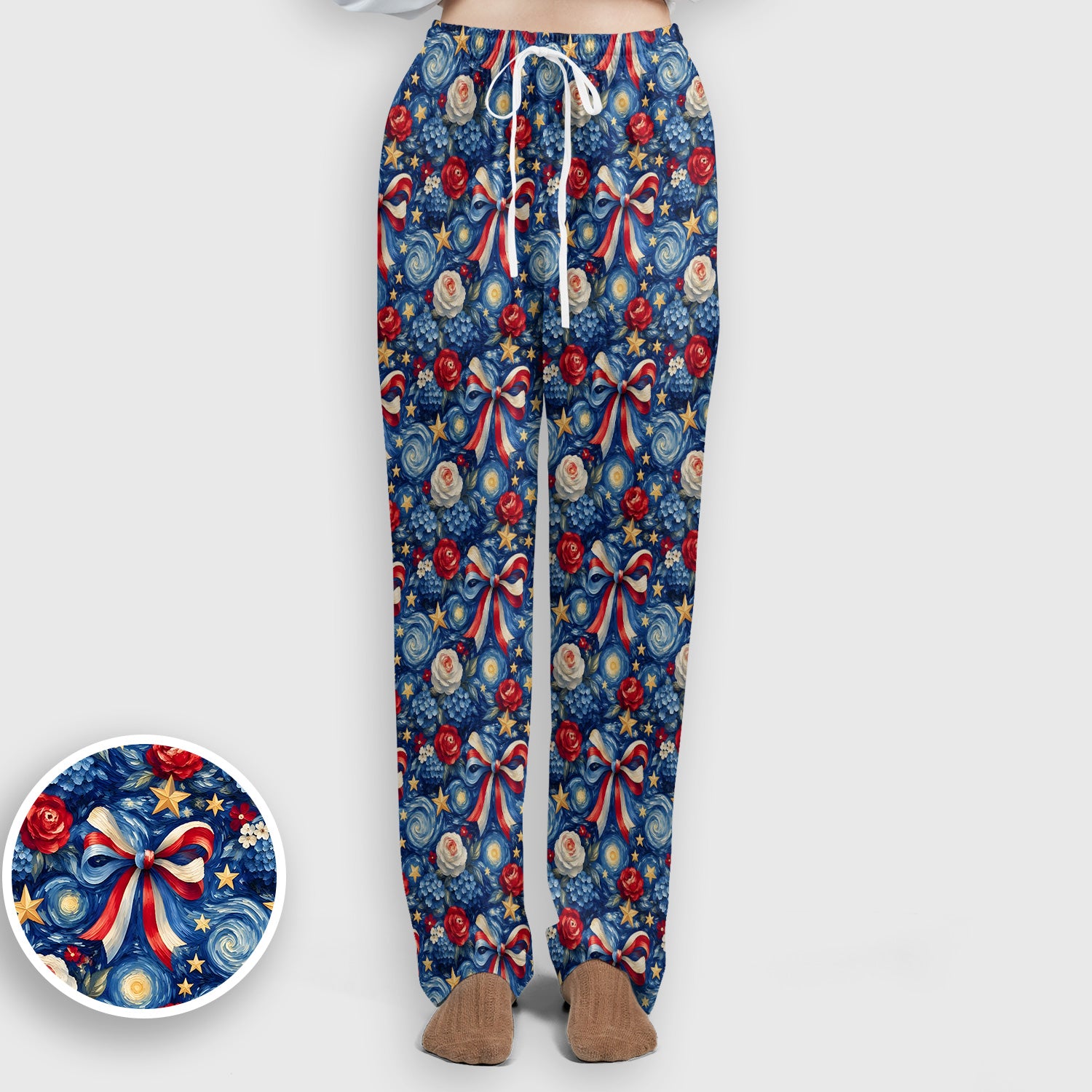 Patriotic Starry Bow Nurse for RN, CNA, Healthcare Workers Scrub Set, Scrub Pants and V Neck Top