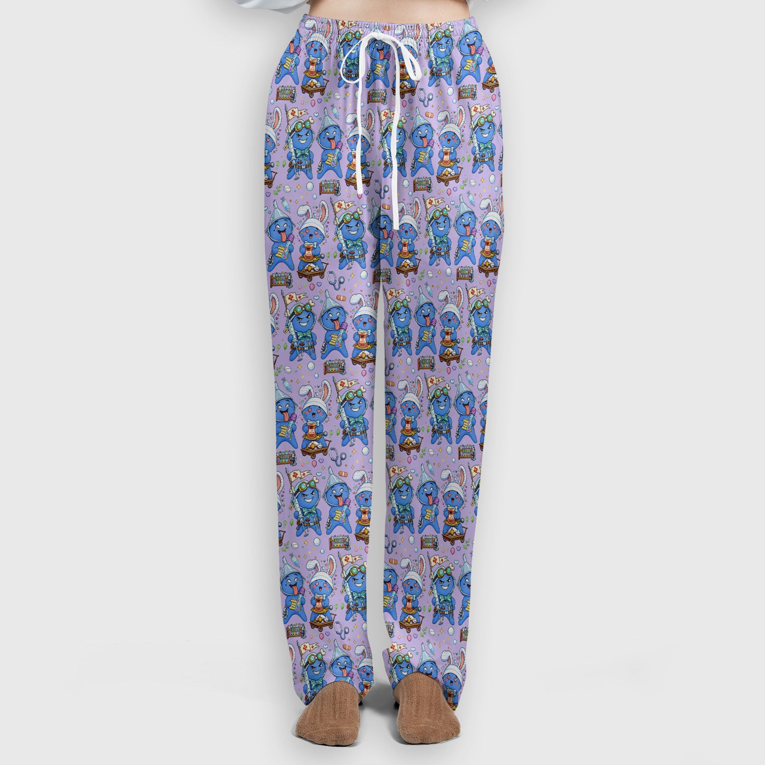 Cute Glove Doll Hospital Medical Cartoon Nurse Pattern Scrub Set, Women's Scrub Sets