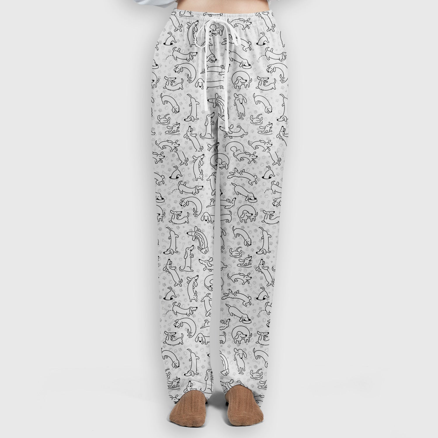 Playful Dachshund Dog Line Art Print Scrub Set, Scrub Pants and V Neck Top