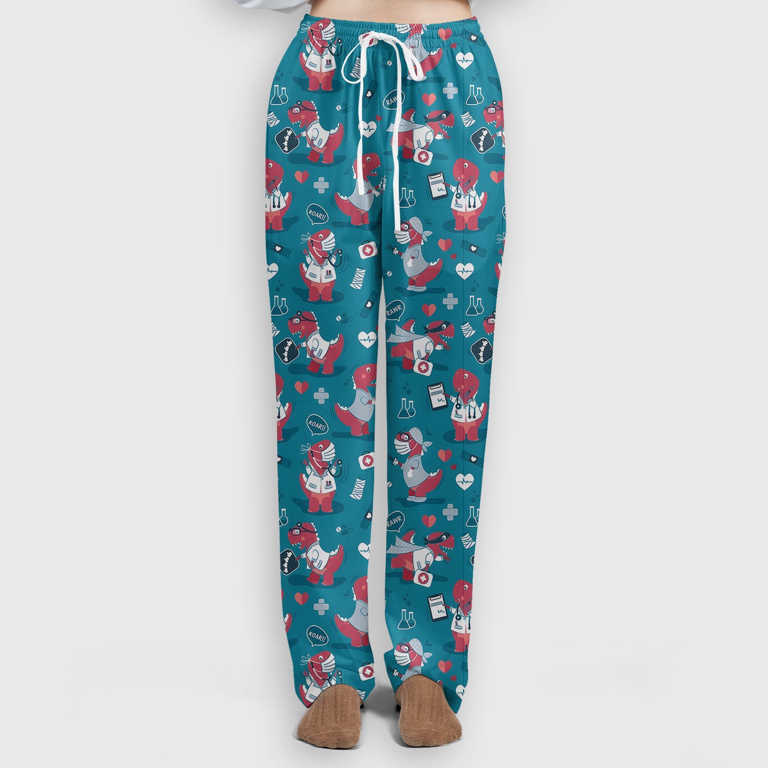Cute Dinosaur Doctor Medical Pattern Scrub Set, Women's Scrub Sets