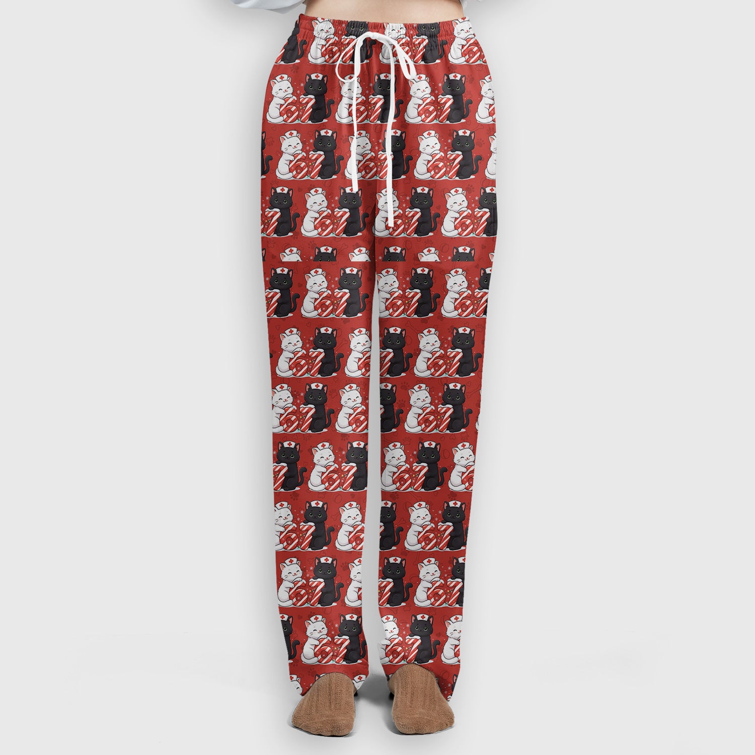 Xmas Cat Pattern Scrub Set, Christmas Nurse Six Seven With Cat Scrub Shirt, Breathable Fabrics Nursing Uniform