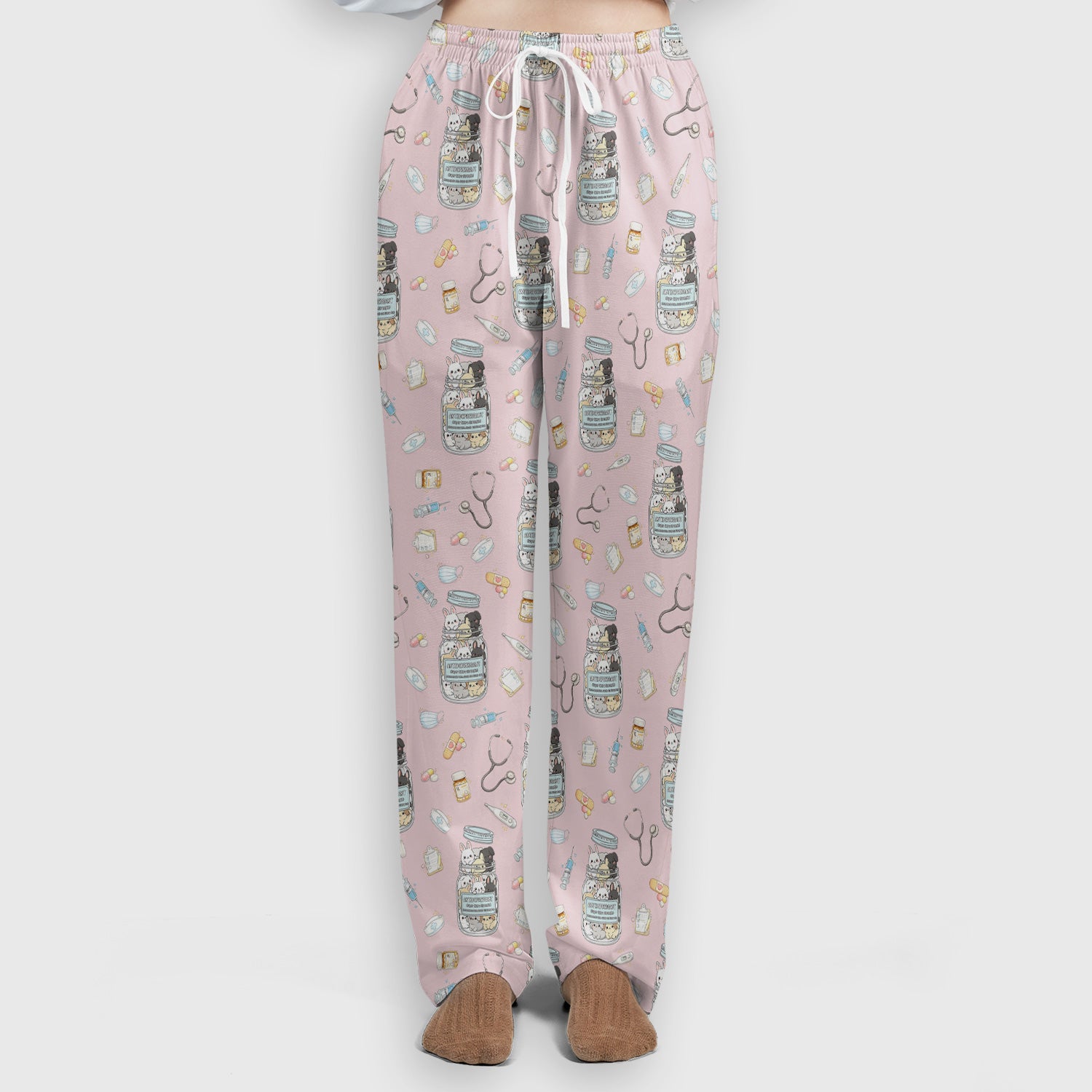 Whimsical Antidepressant Rabbit Jar Design Scrub Set, Scrub Pants and V-Neck Top