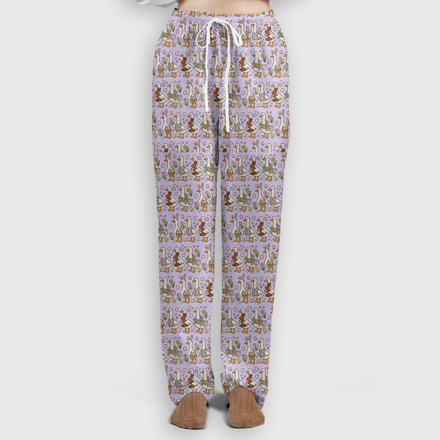 Easter Theme Duck and Bunny Egg Floral Print Scrub Set, Breathable Med Uniform