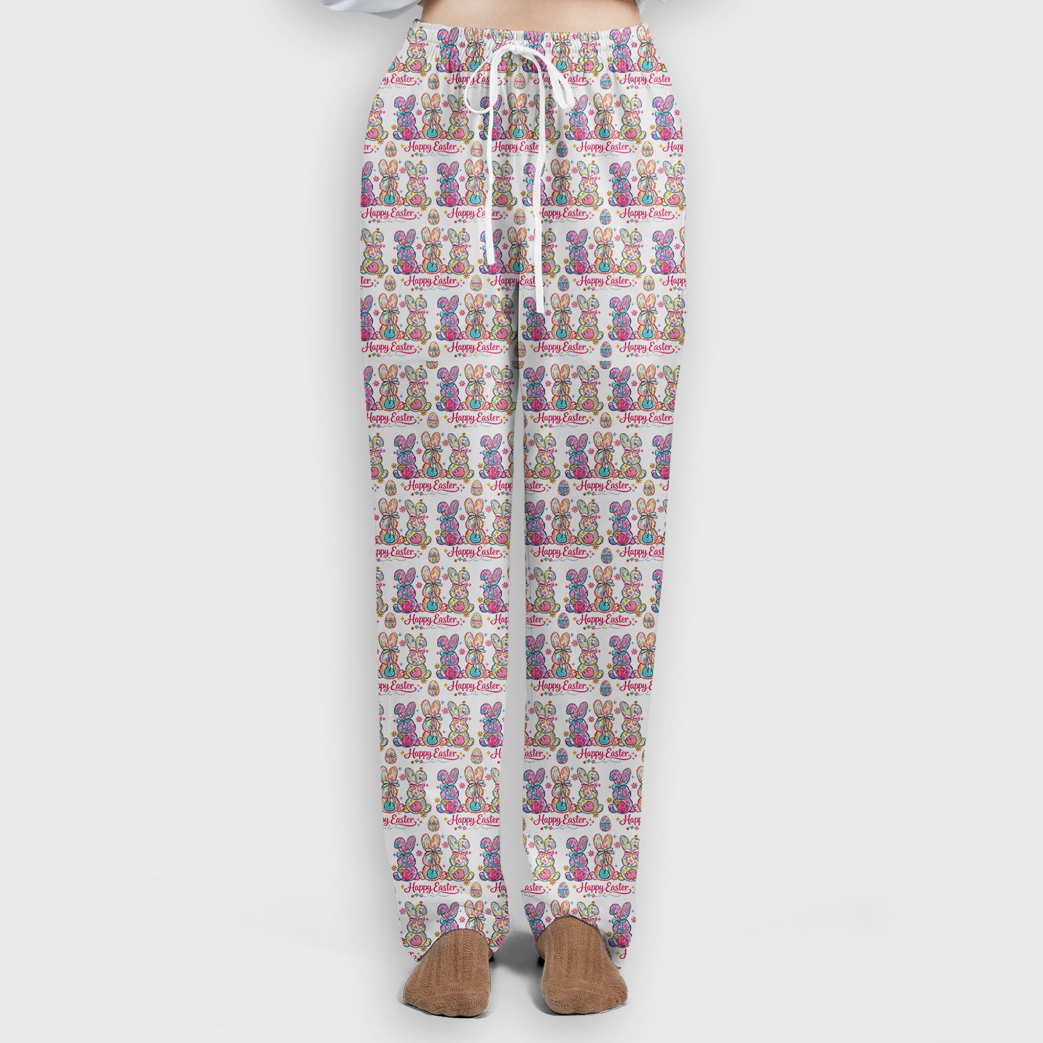 Pink Happy Easter Bunny Pattern Scrub Set, Scrub Pants and V Neck Top