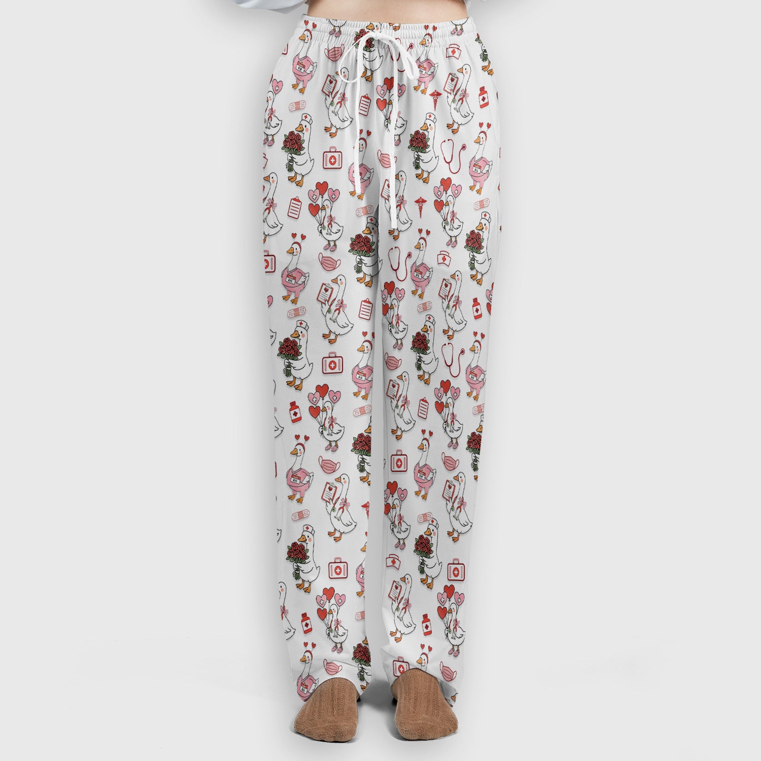 Cute Goose Nurse Medical Pattern Scrub Set, Women's Scrub Sets