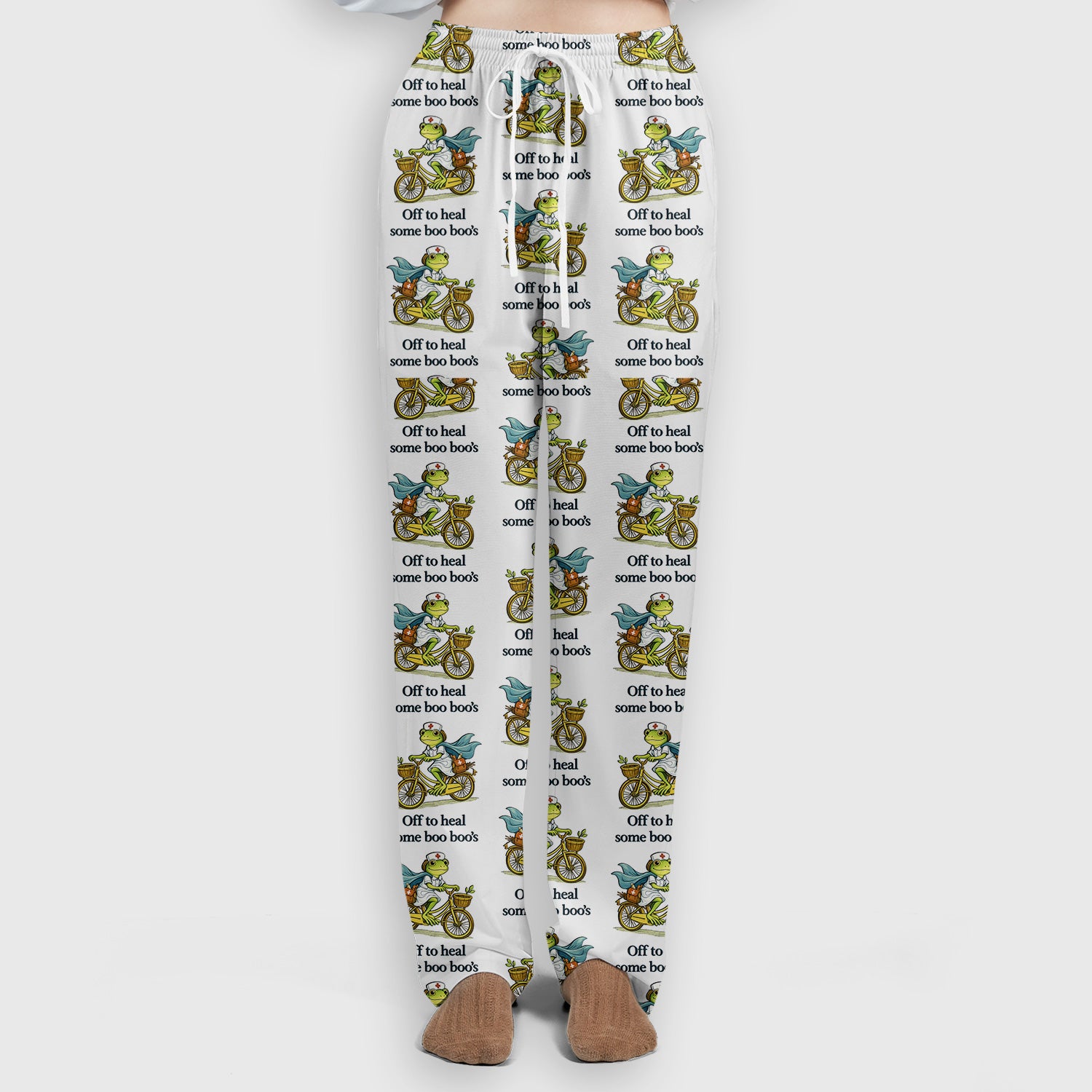 Funny Frog Nurse Cycling Pattern Scrub Set, Scrubs Pants and V Neck Top