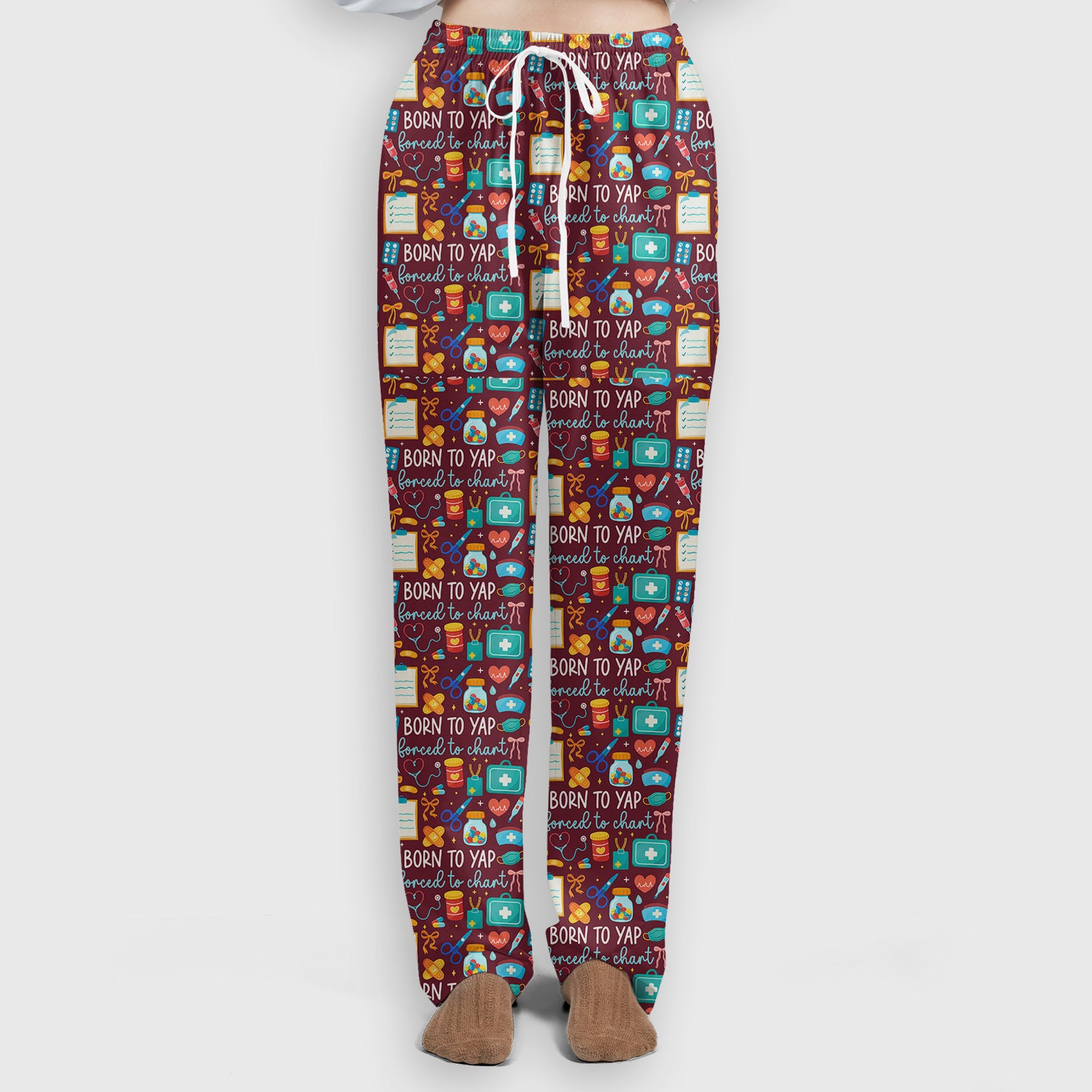 Born To Yap Medical Tools Pattern Scrub Set, Scrub Pants and V Neck Top
