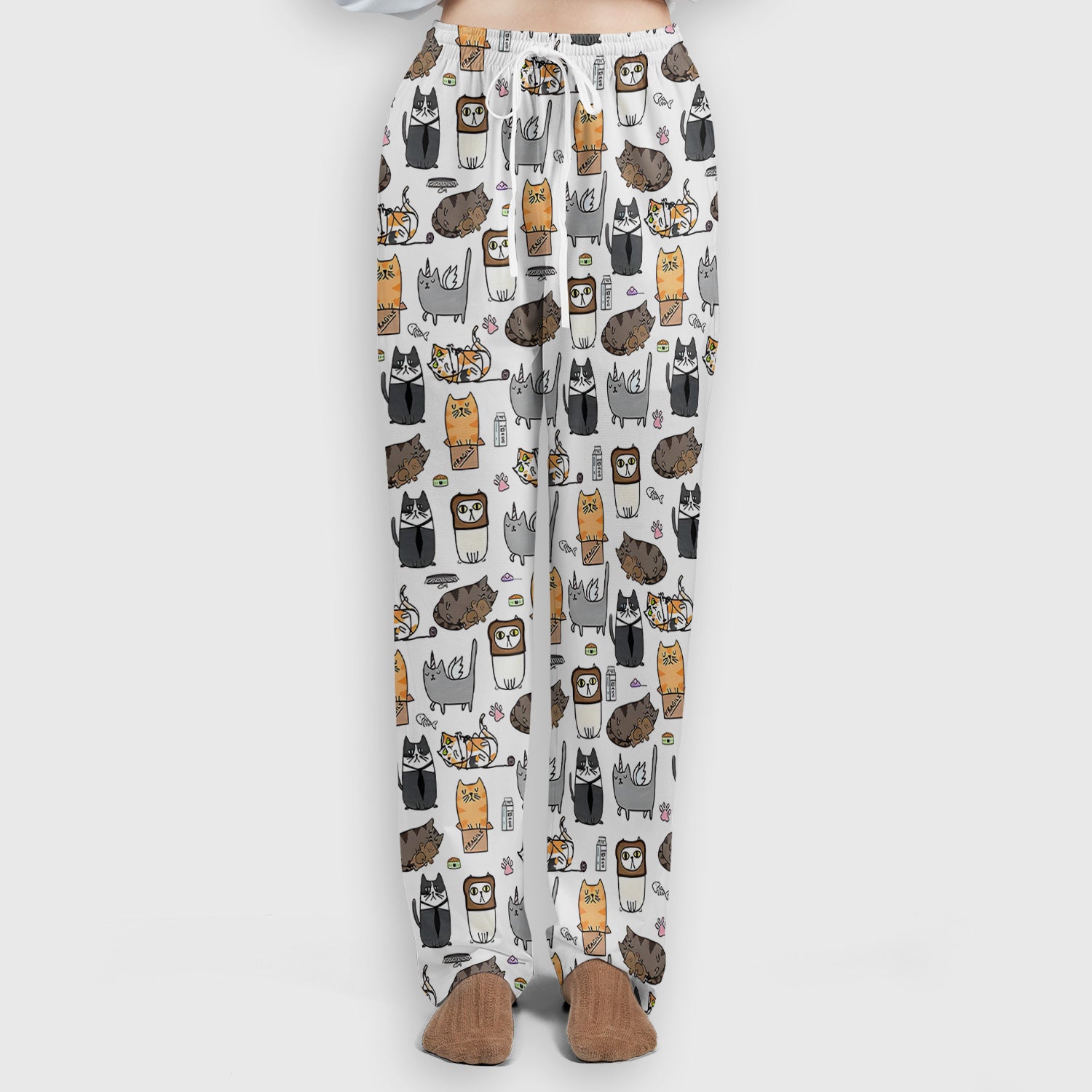 Lazy Cat Doodle Pattern Scrub Set, All Over Cozy Kitty Nursing Uniform for Women