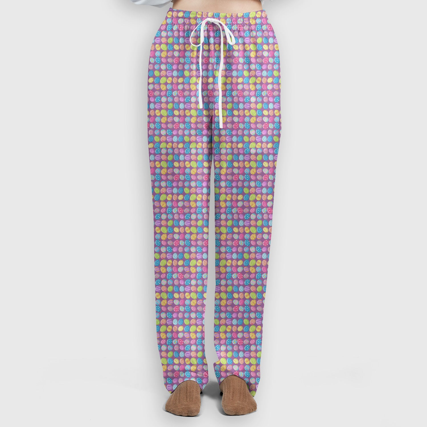 Colorful Easter Eggs Pattern Scrub Set, Scrub Pants and V Neck Top