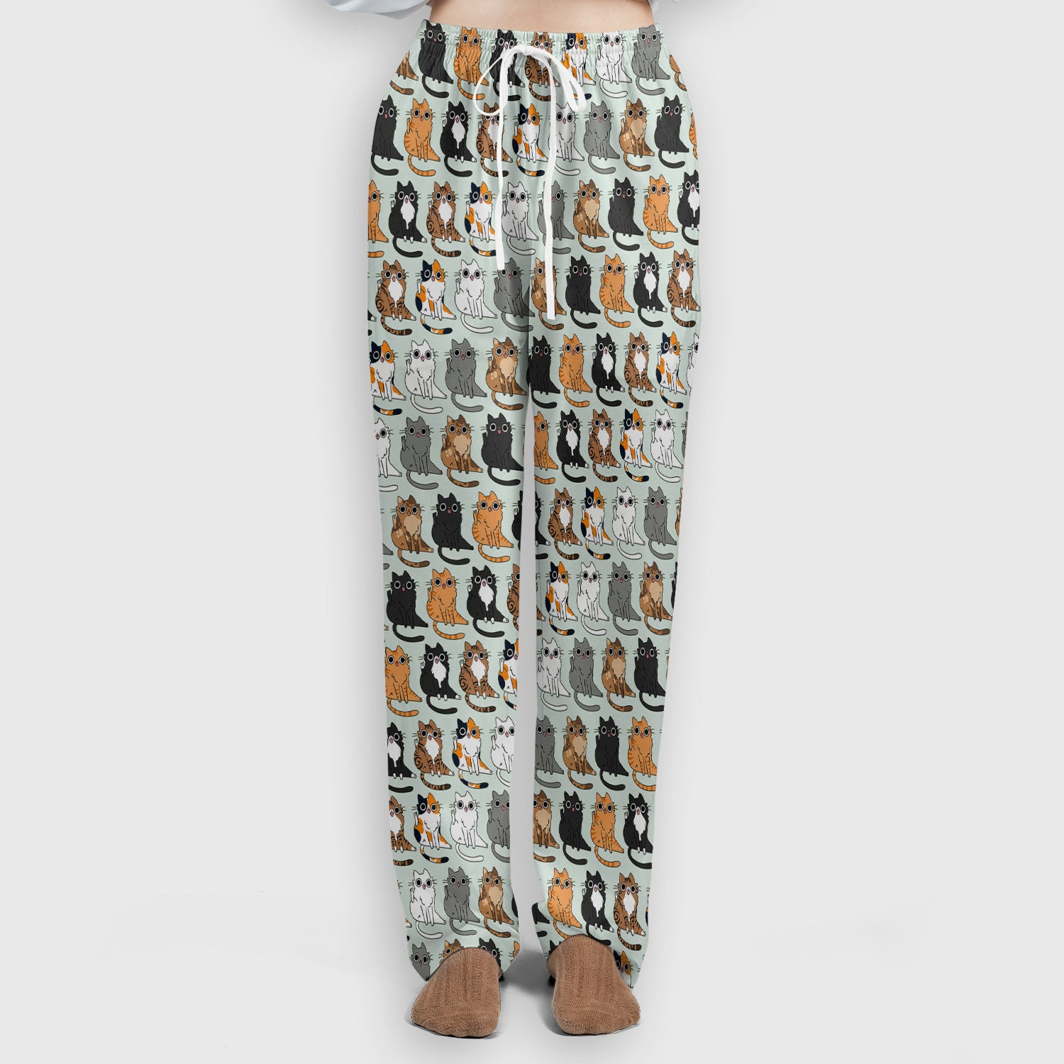 Cute Cartoon Cat Pattern Women's Scrub Set, Scrub Pants and V Neck Top