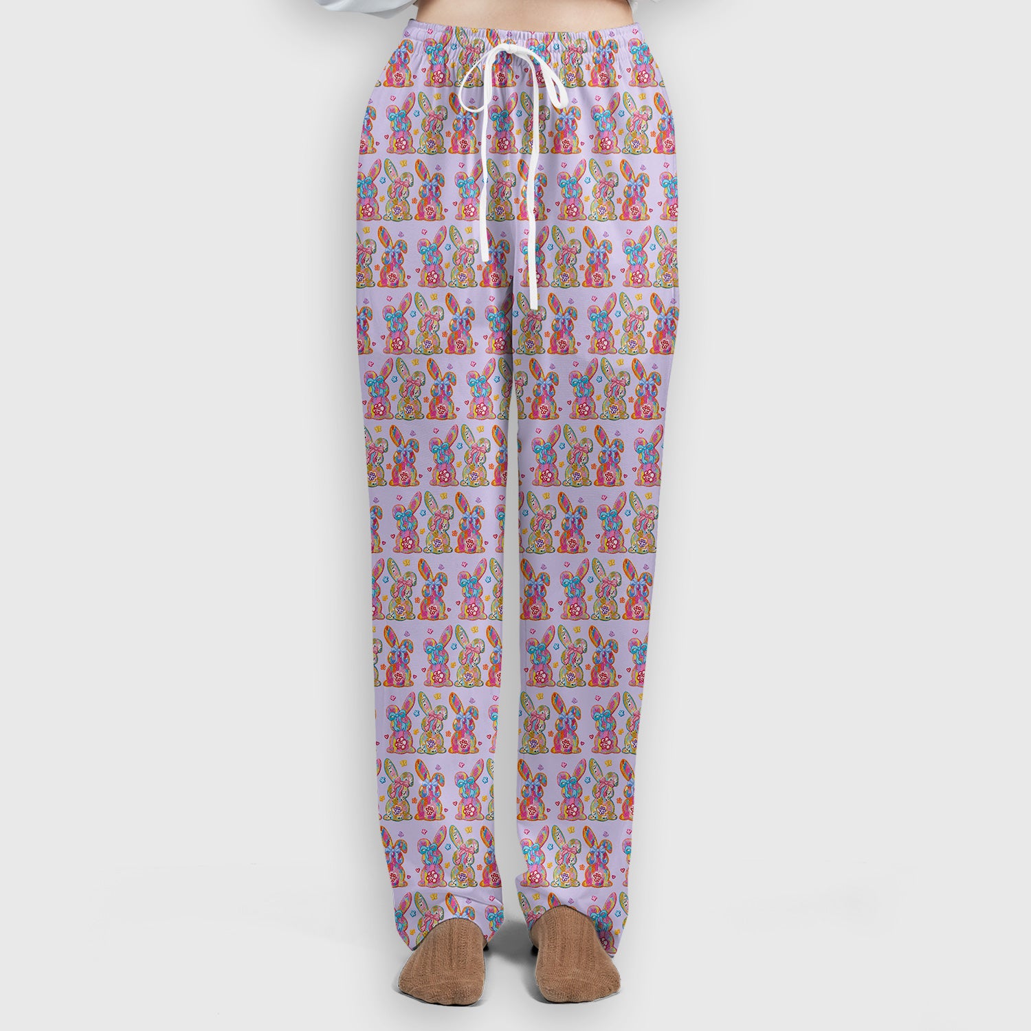 Cute Pastel Bunny Floral Pattern Scrub Set, Breathable Med Uniform