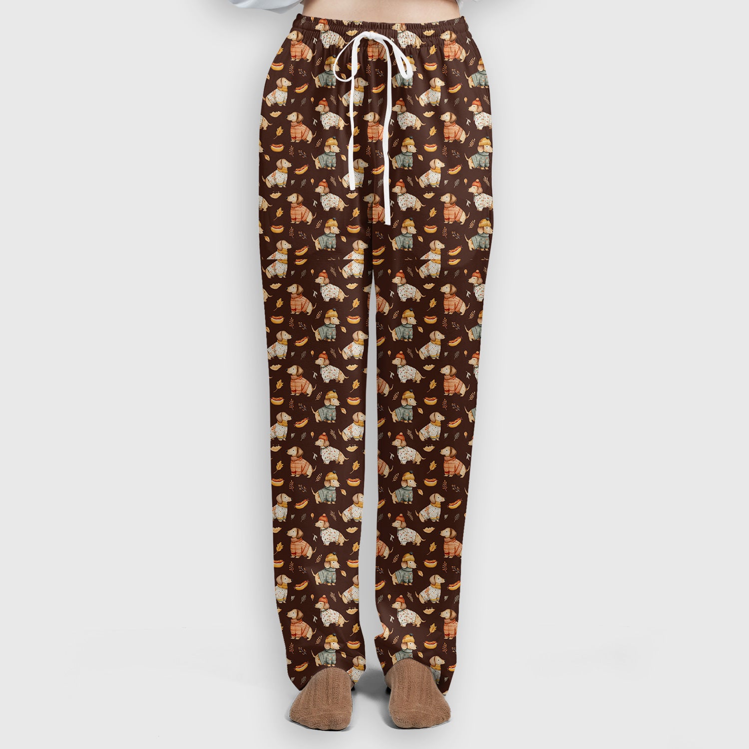 Autumn Dachshund Dog Sweater Print Scrub Set, Breathable Med Uniform