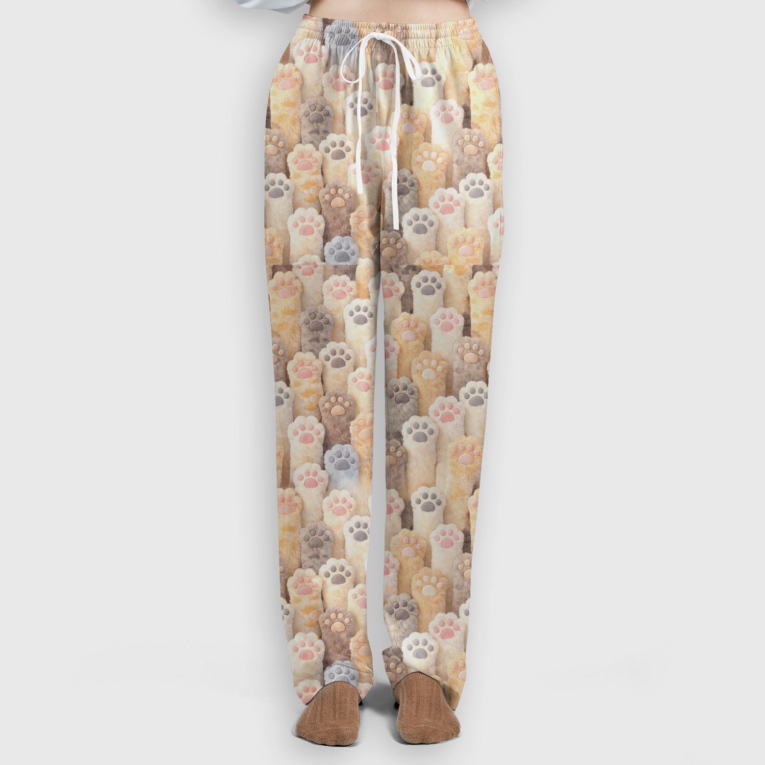 Cute Fluffy Cat Paw Pattern Scrub Set, Scrub Pants and V Neck Top