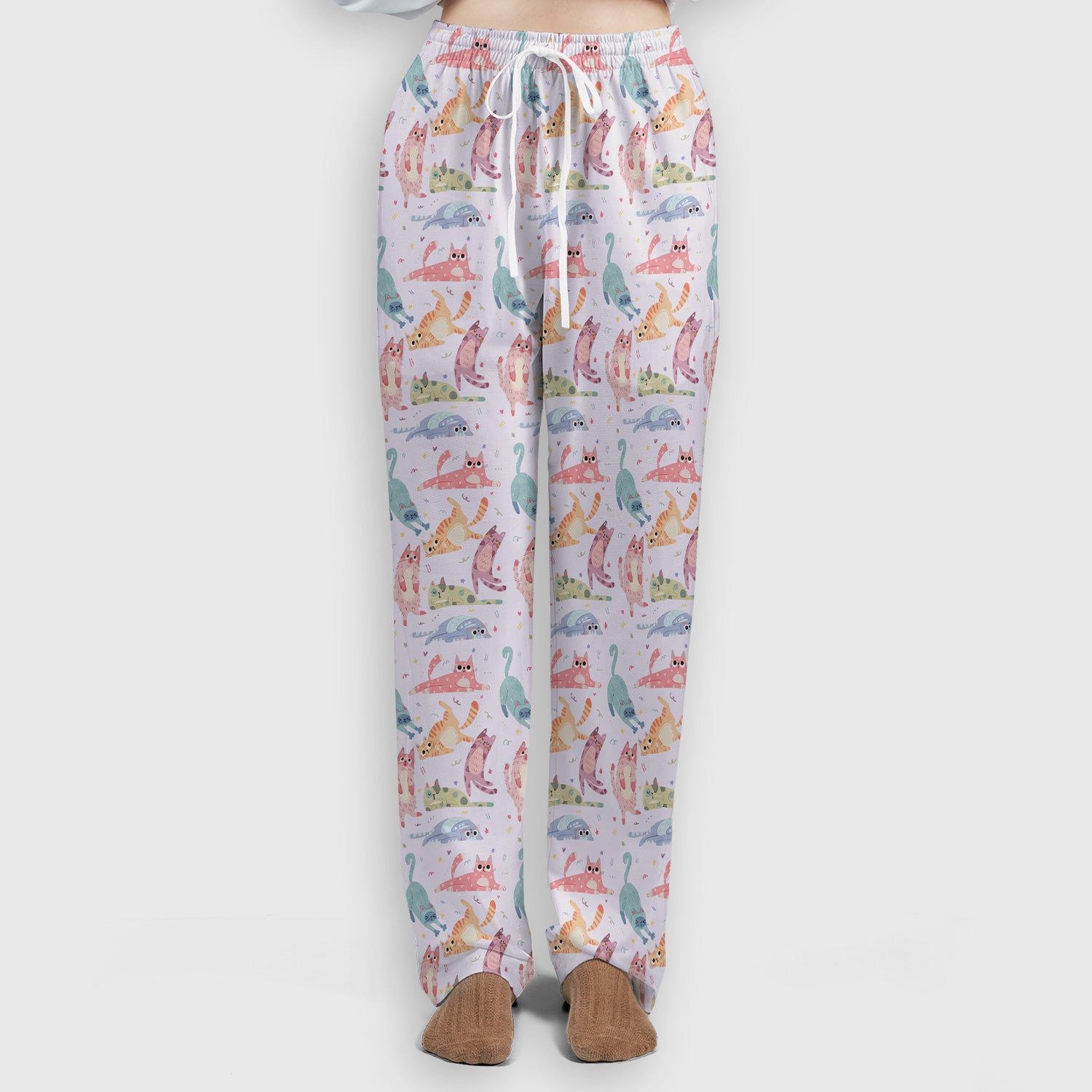 Funny Pastel Cat Pattern Medical Scrub Set, Breathable Fabrics Nursing Uniform