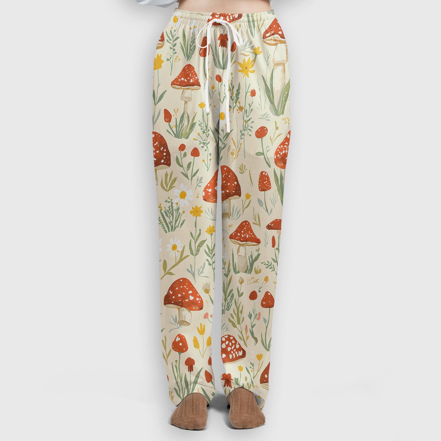 Cute Mushroom Wildflower Pattern Scrub Set, Women's Scrub Sets