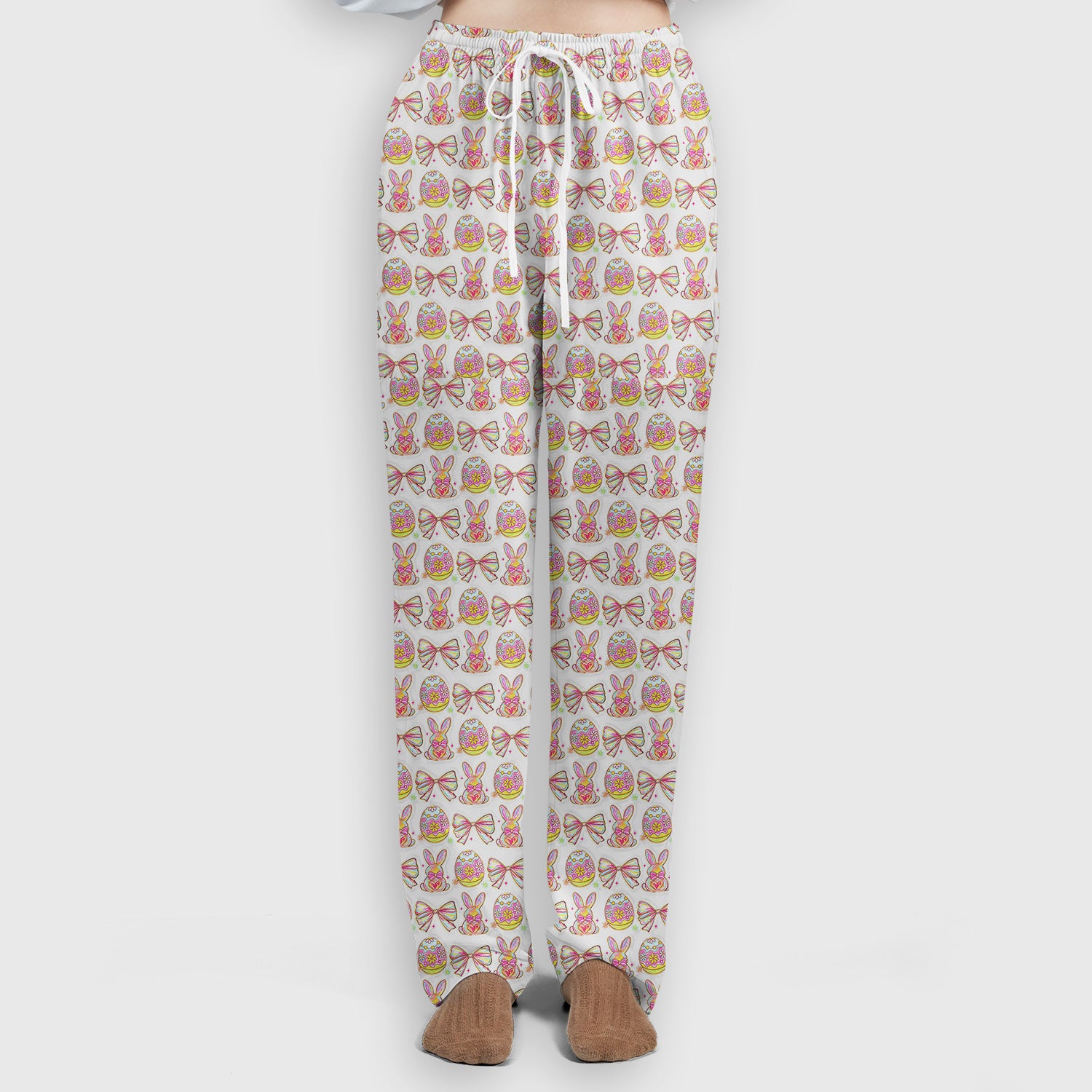 Easter Bunny Pastel Egg Bow Pattern Scrub Set, Breathable Med Uniform