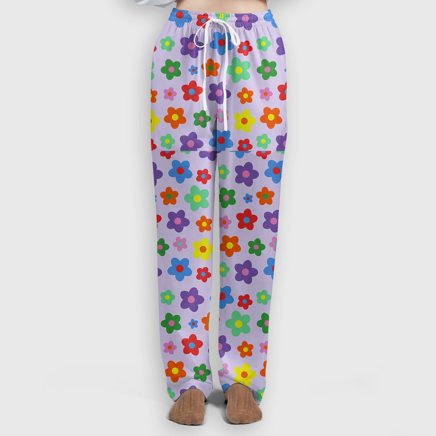 Colorful Retro Flower Pattern Print Scrub Set, Scrub Pants and V Neck Top