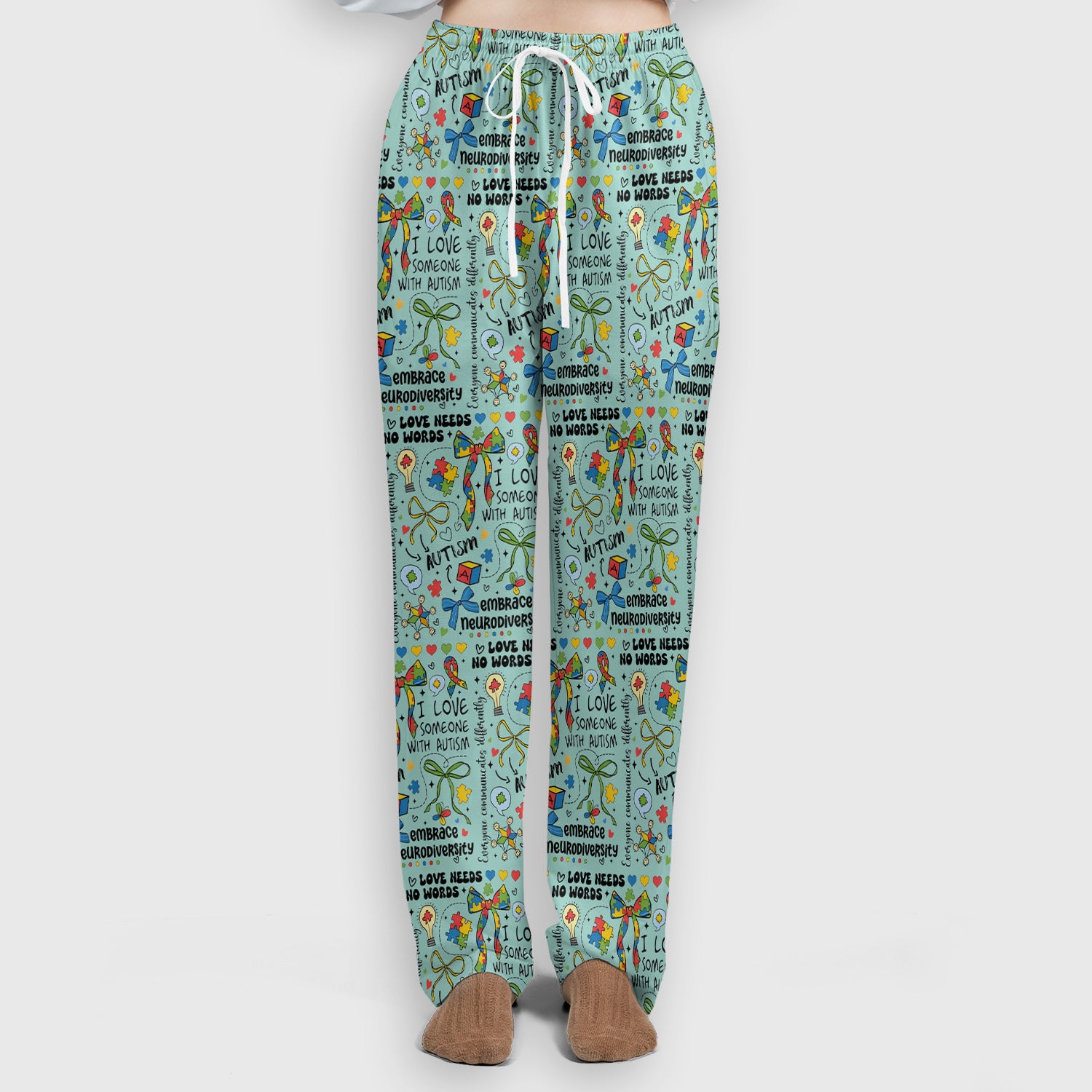 Autism Awareness Puzzle Ribbon Pattern Scrub Set, Scrub Pants and V Neck Top
