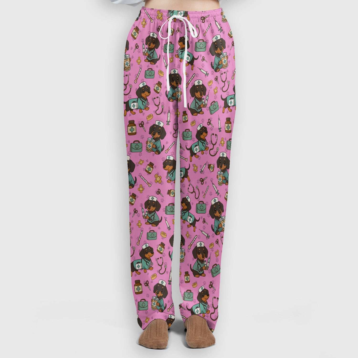 Funny Dachshund Nurse Scrubs Set - Cute Dog Print Medical Shirt - Holiday Nurse Scrub Top Gift for RN CNA Doctor, Women & Men