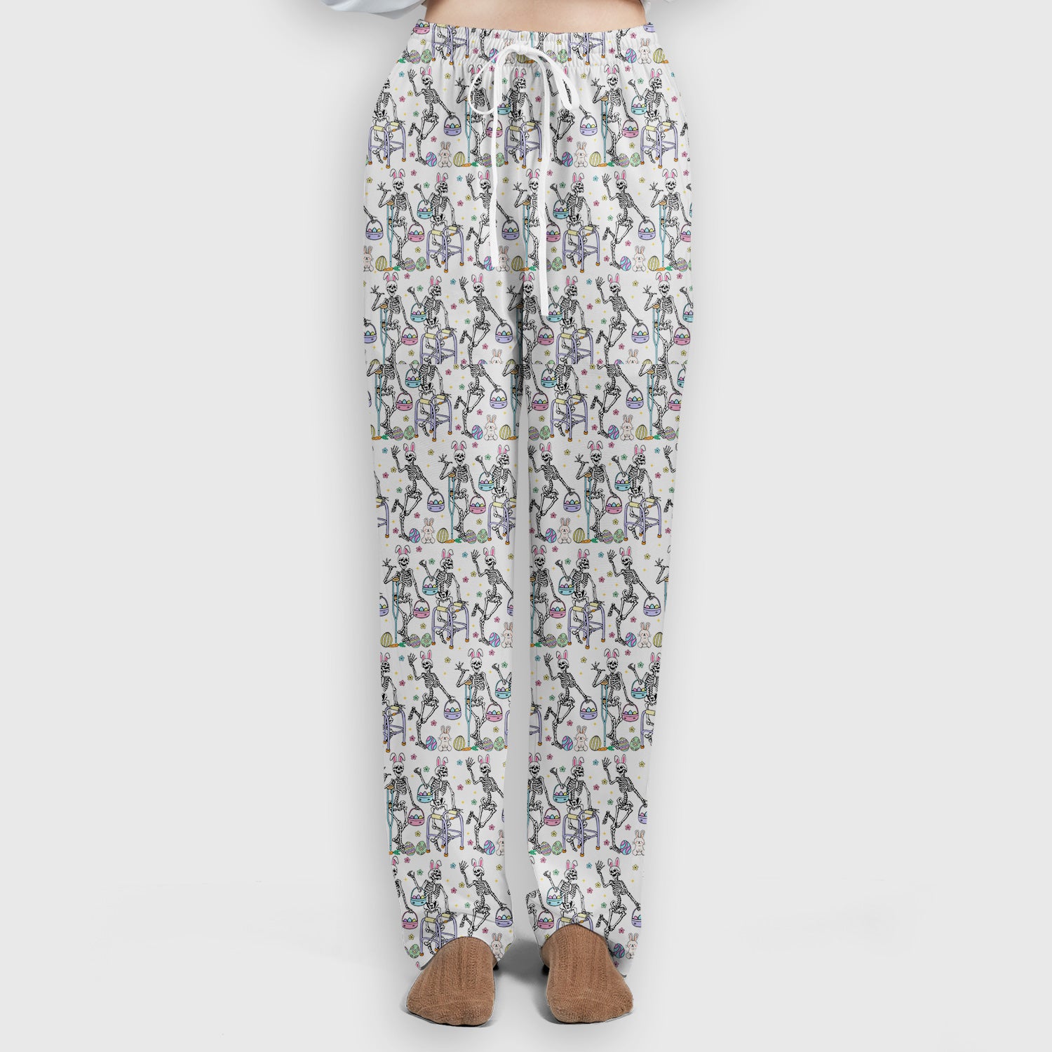 Fun Skeleton Bunny Easter Print Scrub Set, Scrub Pants and V Neck Top
