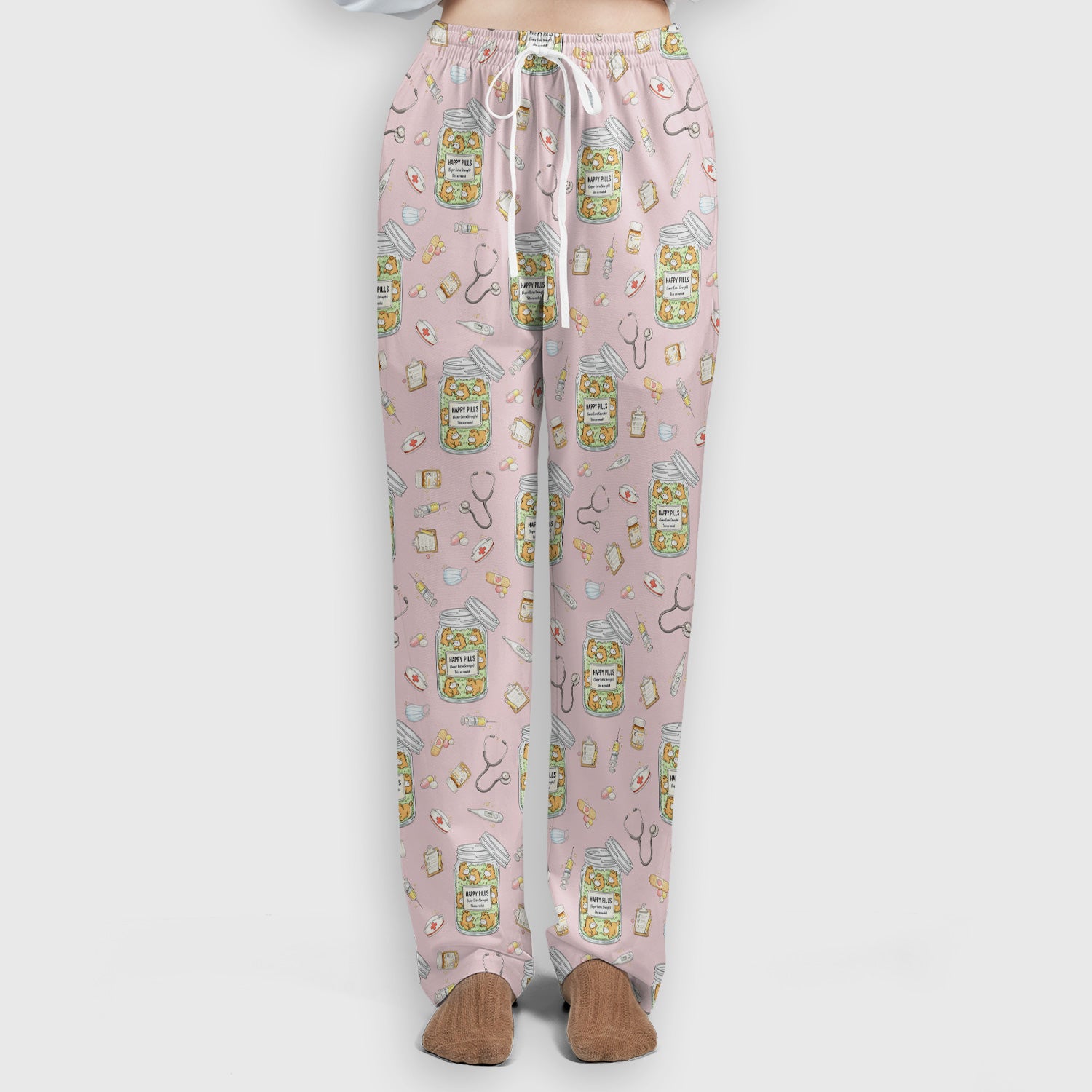Happy Pills Horse Medical Print Women's Scrub Set, Scrub Pants and V-Neck Top