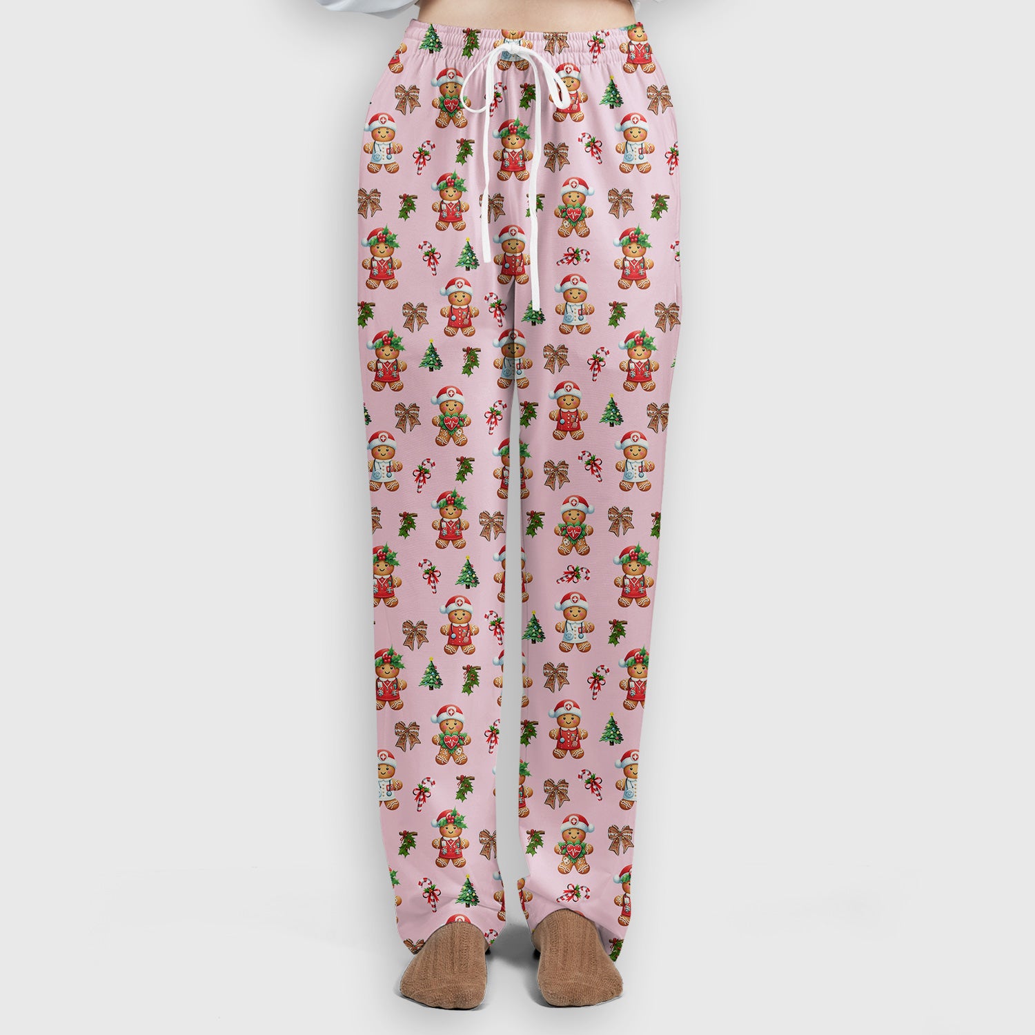 Funny Gingerbread Christmas Scrub Set - Cute Cookie with Bow Scrubs Pants and V Neck Top - Festive Holiday Gift for Women