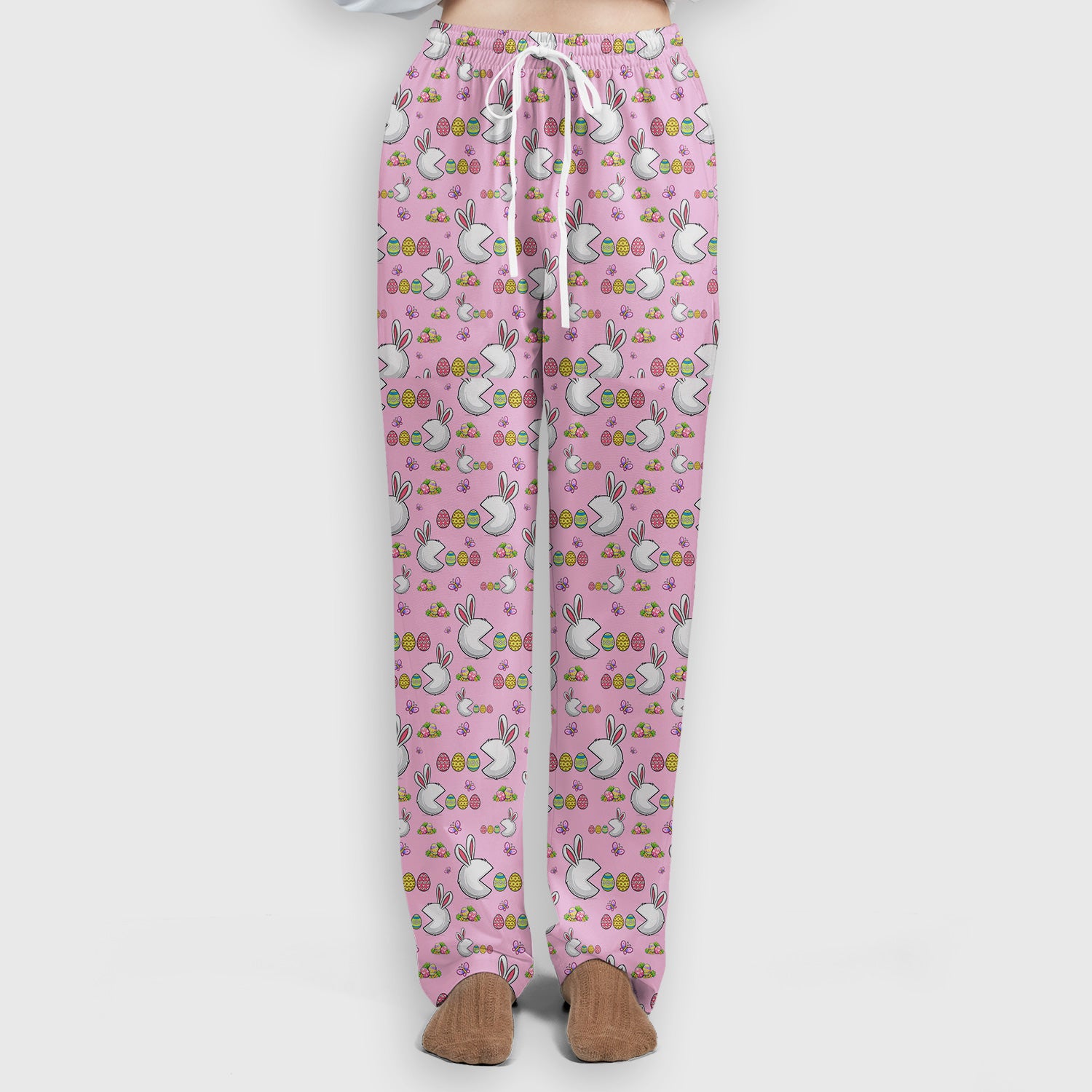Easter Bunny and Colorful Eggs Print Scrub Set, Breathable Med Uniform