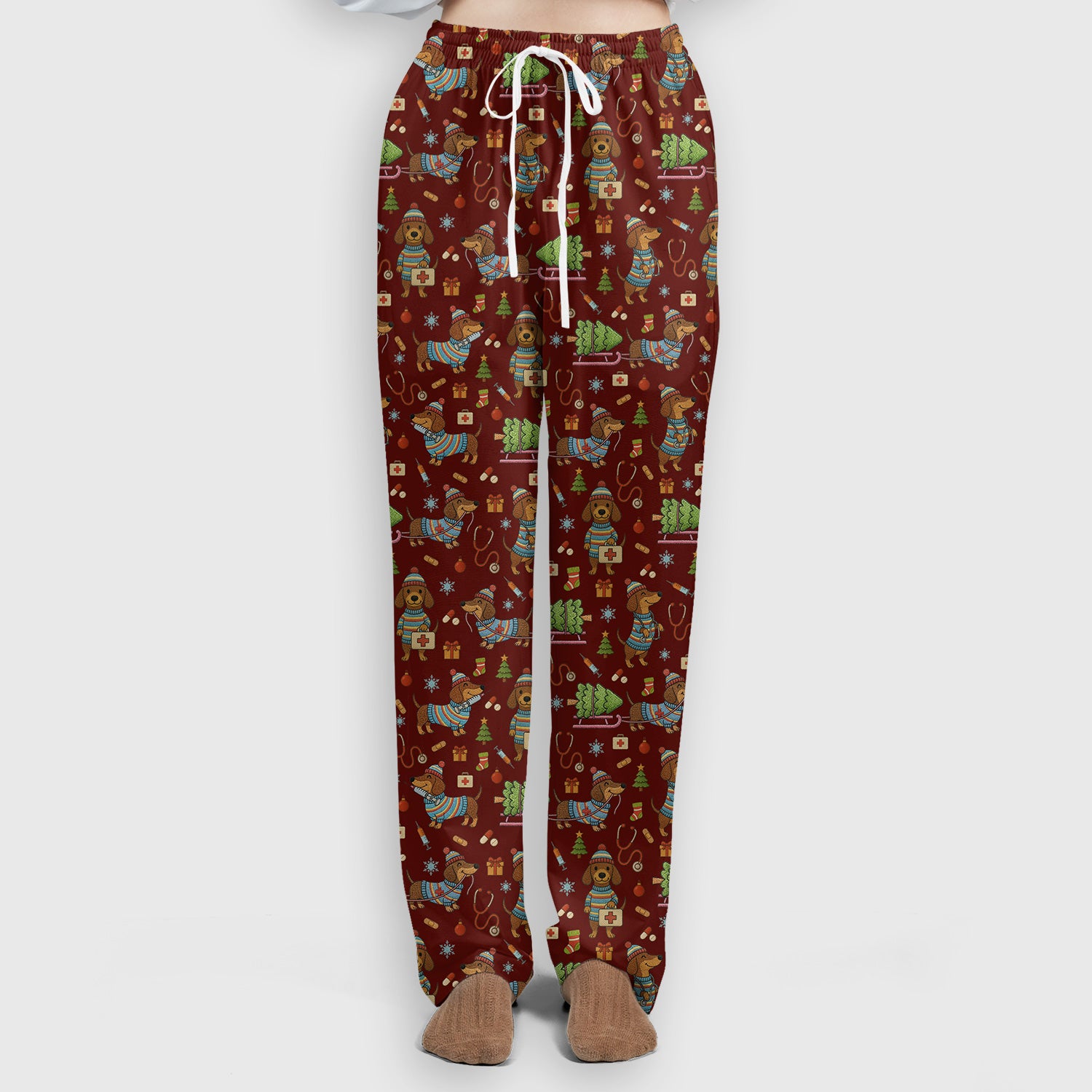 Dachshund Dog Scrub Set For Nurse, Funny Wiener Dog Lover Gift, Cute Dog 3D Knit Pattern Shirt