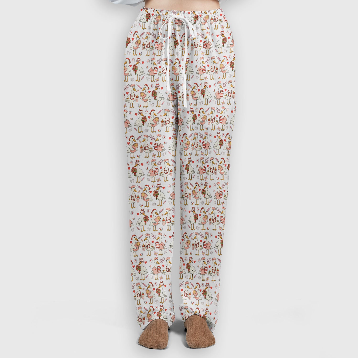 Cute Goose Nurse Valentine Print Scrub Set, Breathable Med Uniform