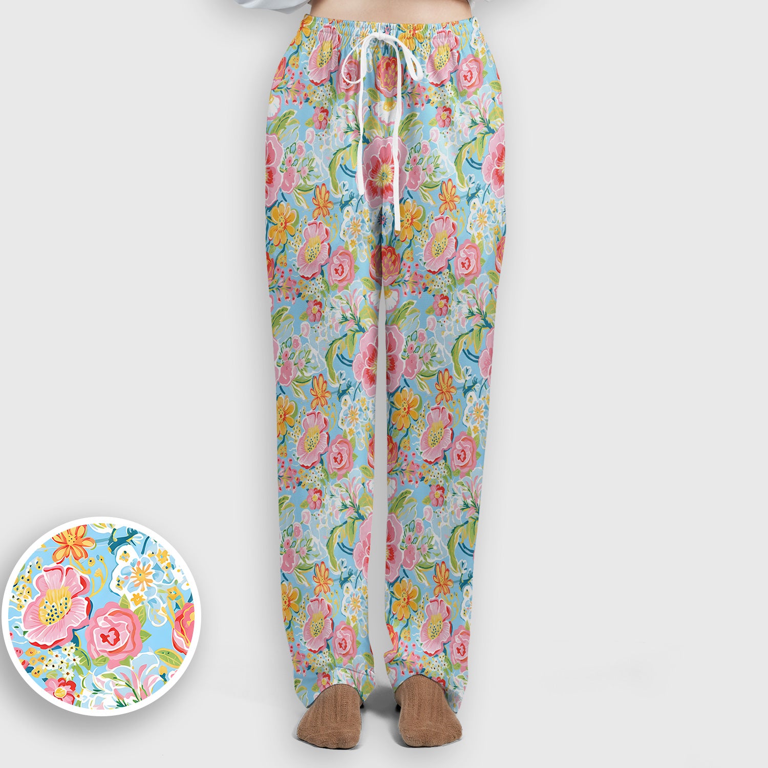 Pastel Tropical Floral Garden Pattern Scrub Set, Scrub Pants and V Neck Top