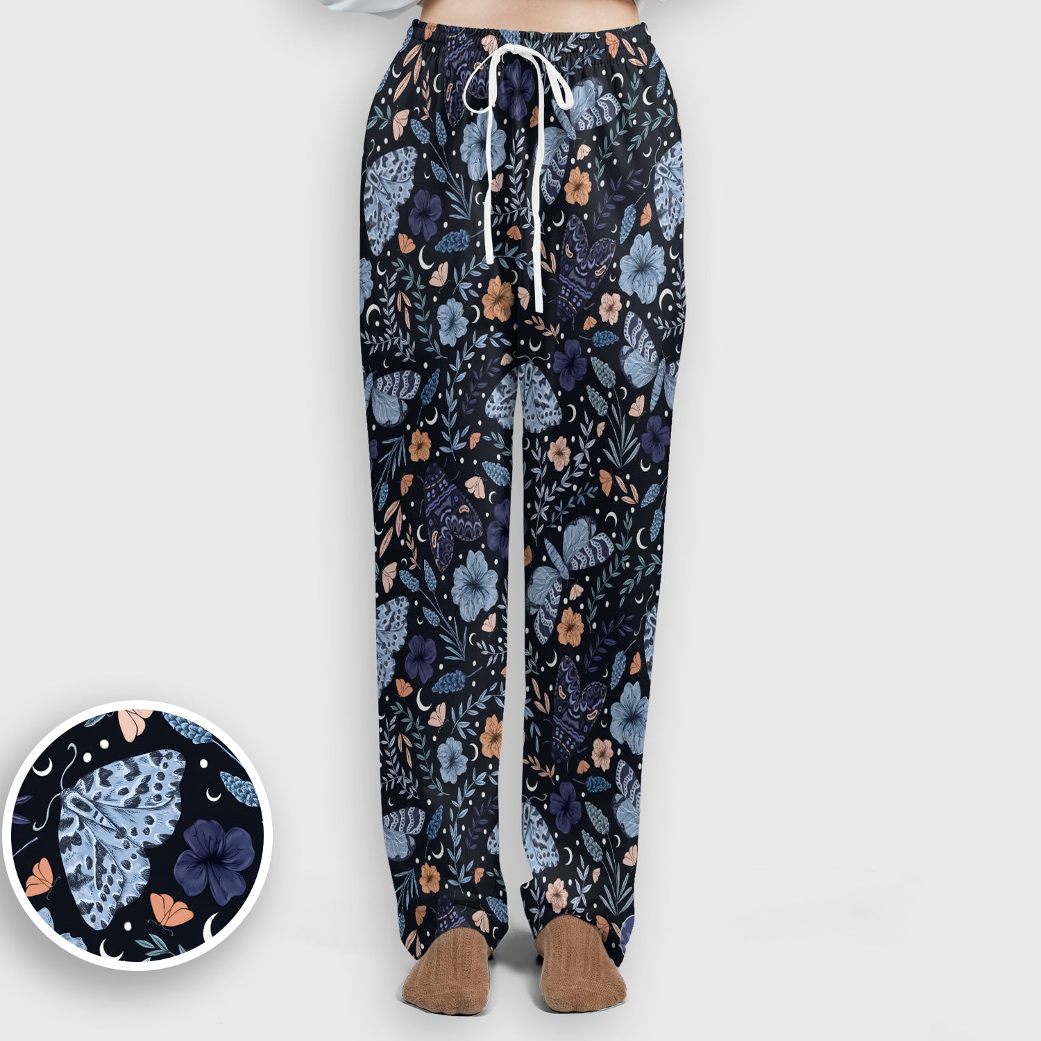 Charming Night Moth Butterfly Floral Pattern Scrub Set, Scrub Pants and V Neck Top