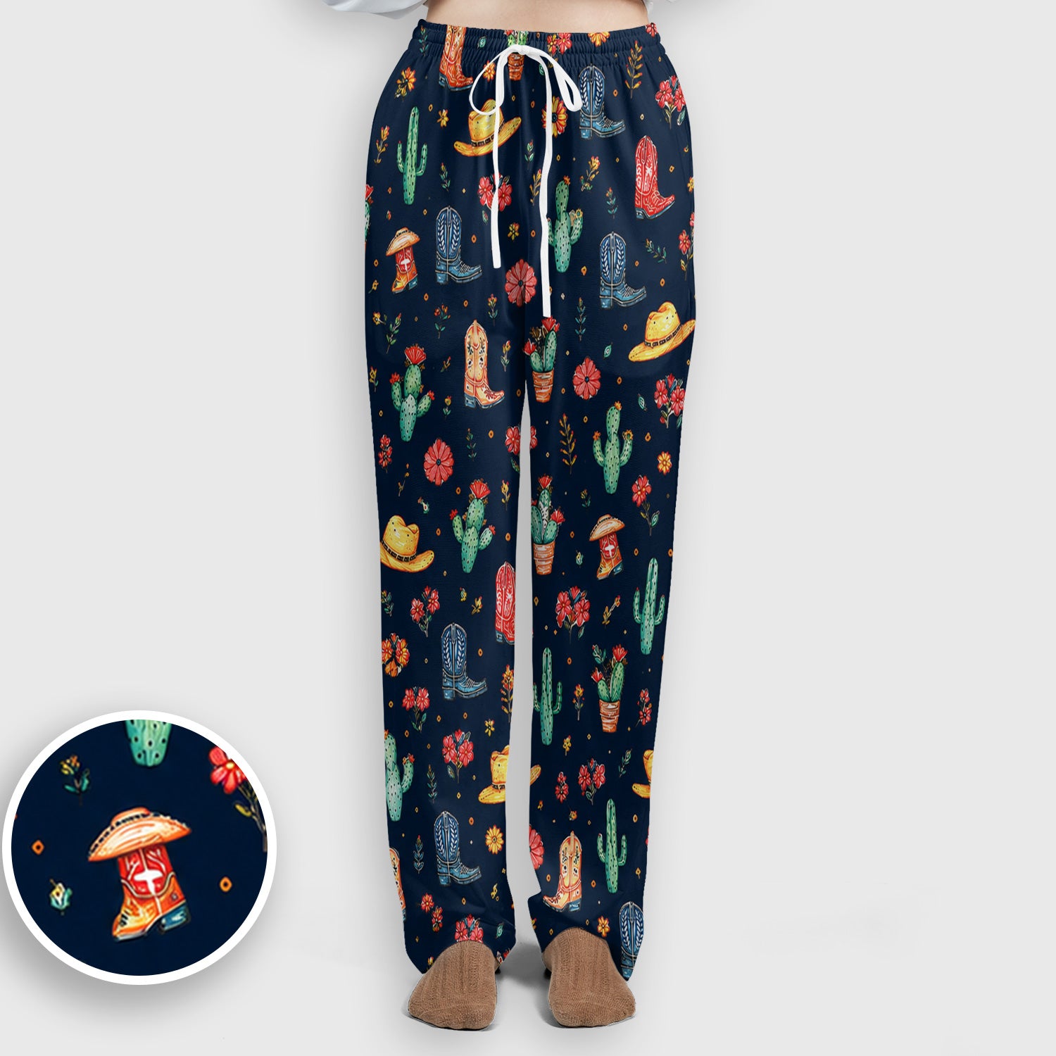 Whimsical Western Cactus Boots Pattern Scrub Set, Scrub Pants and V Neck Top