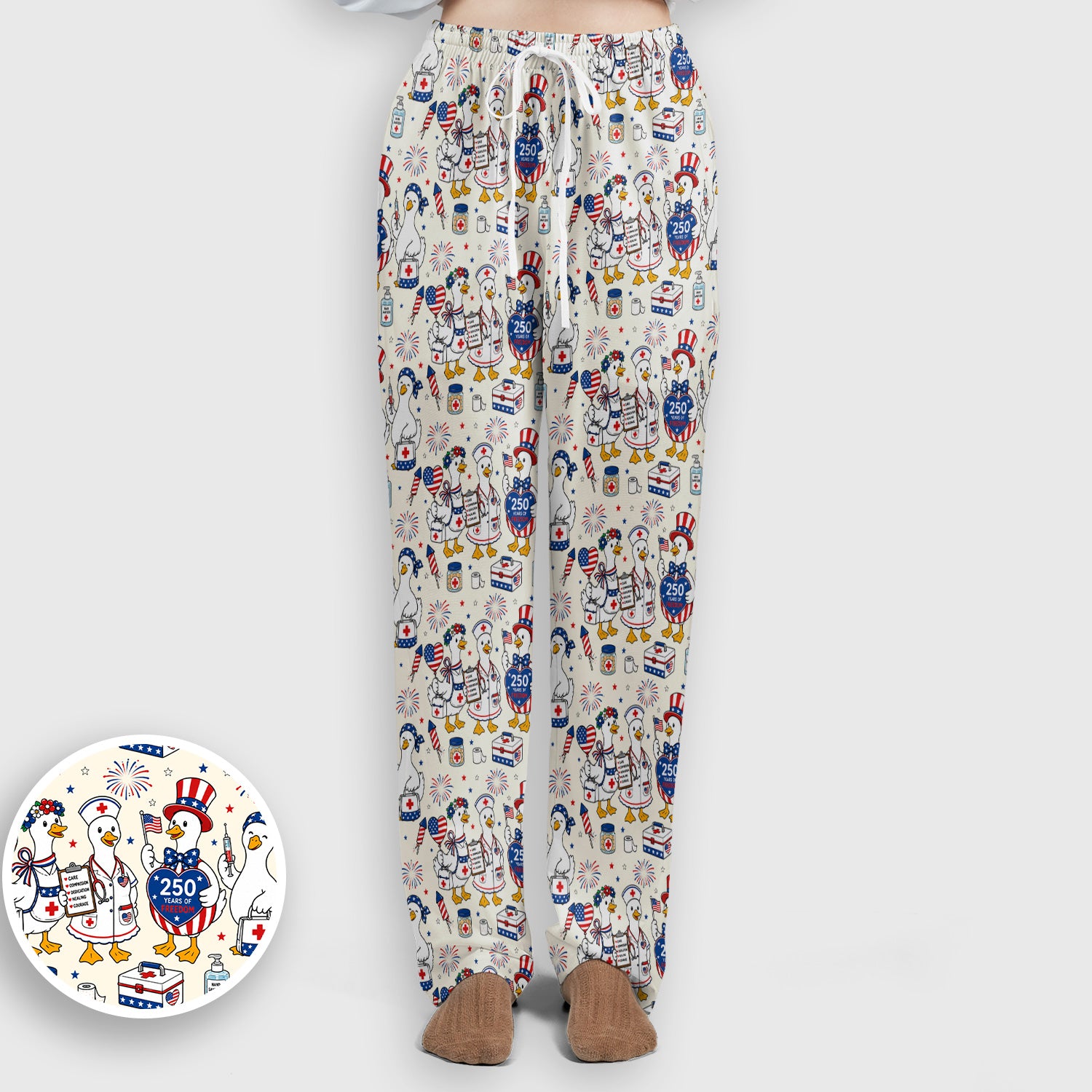 Funny Patriotic Goose Nurse for RN, CNA, Healthcare Workers Scrub Set, Scrub Pants and V Neck Top