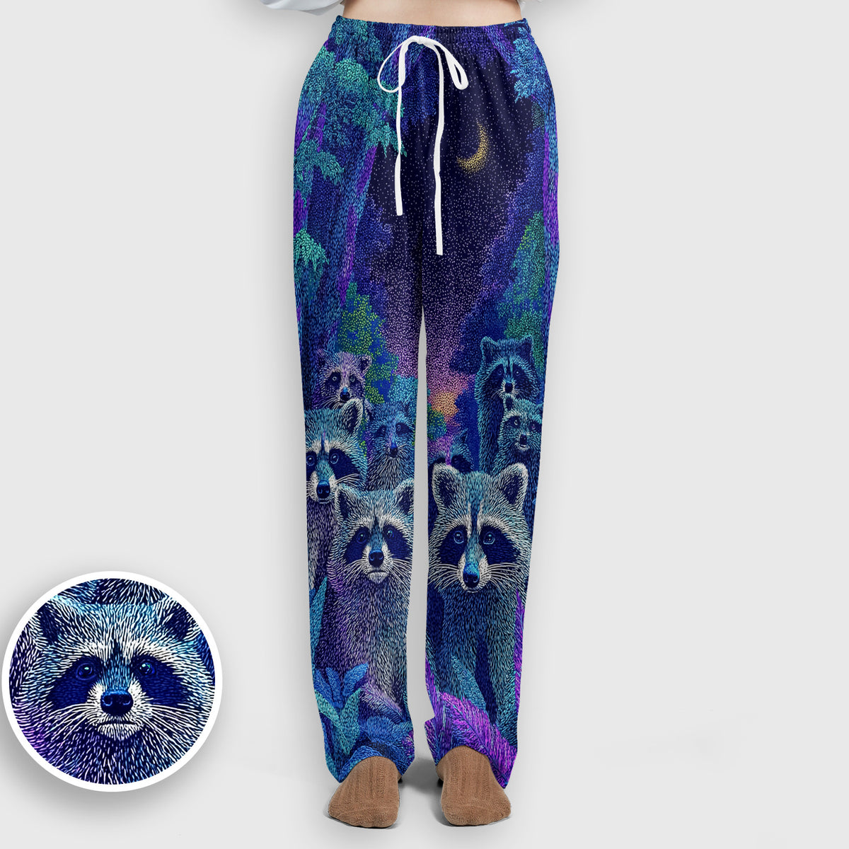 Moonlit Raccoon Pattern Scrub Set, Scrub Pants and V Neck Top