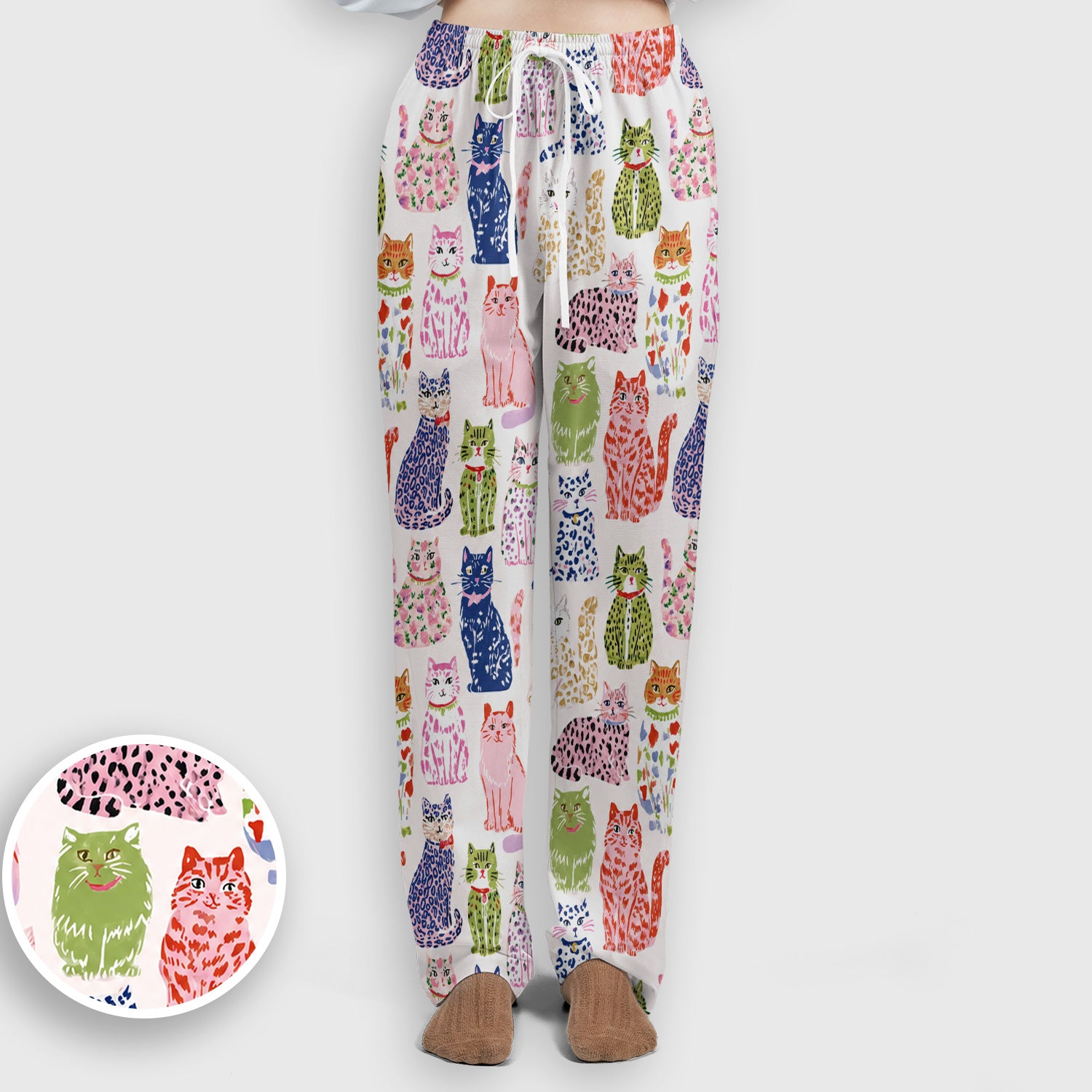 Colorful Cat with Playful Pet Scrub Set, Scrub Pants and V Neck Top