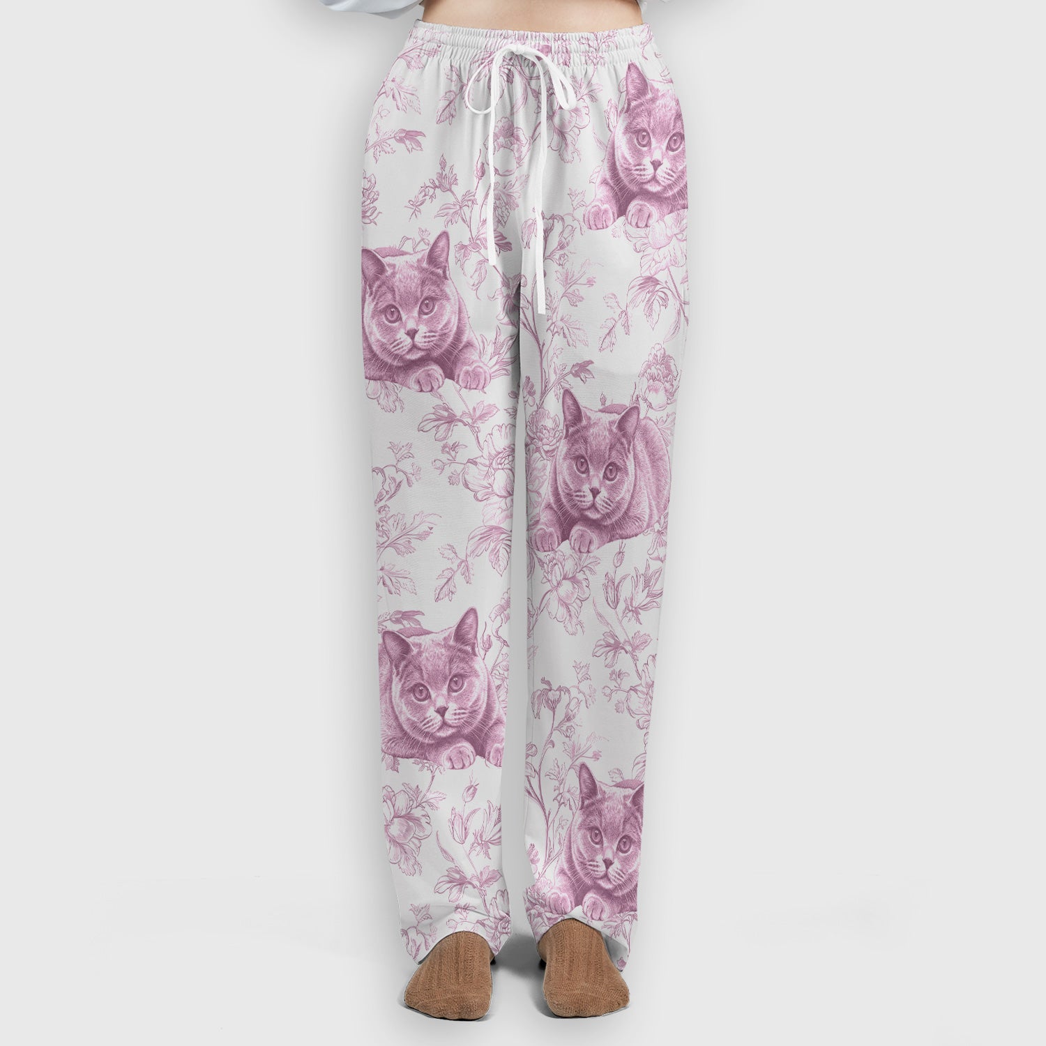 Custom Dog Cat Style Chinoiserie Pattern Scrubs Sets, Scrub Pants and V Neck Top
