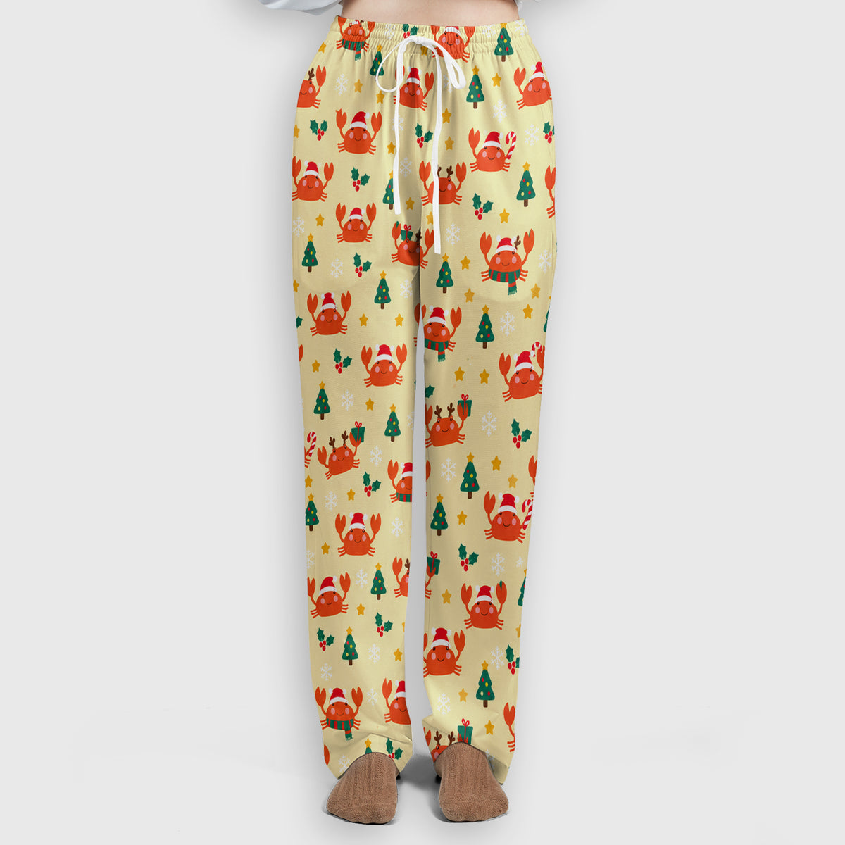 Christmas Crabs And Trees Pattern Scrub Set, Scrub Pants and V Neck Top