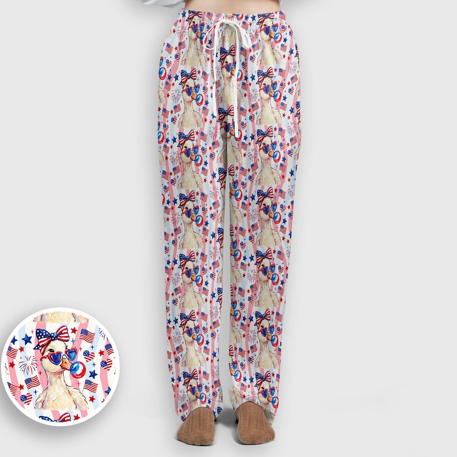 Cute Patriotic Goose Nurse Pattern Scrub Set, Scrub Pants and V Neck Top