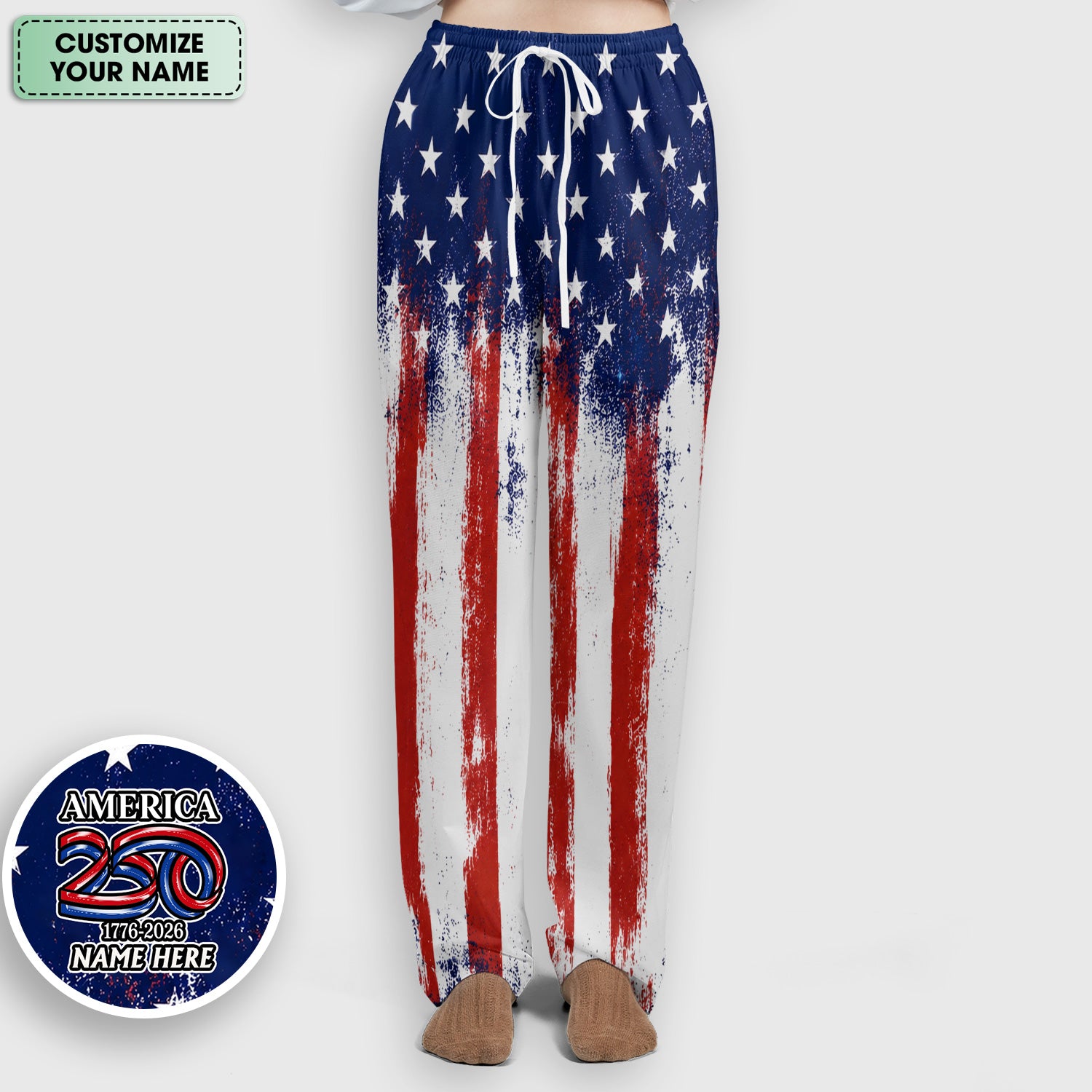 Personalized Patriotic Eagle Flag Pattern Scrub Set, Scrub Pants and V Neck Top