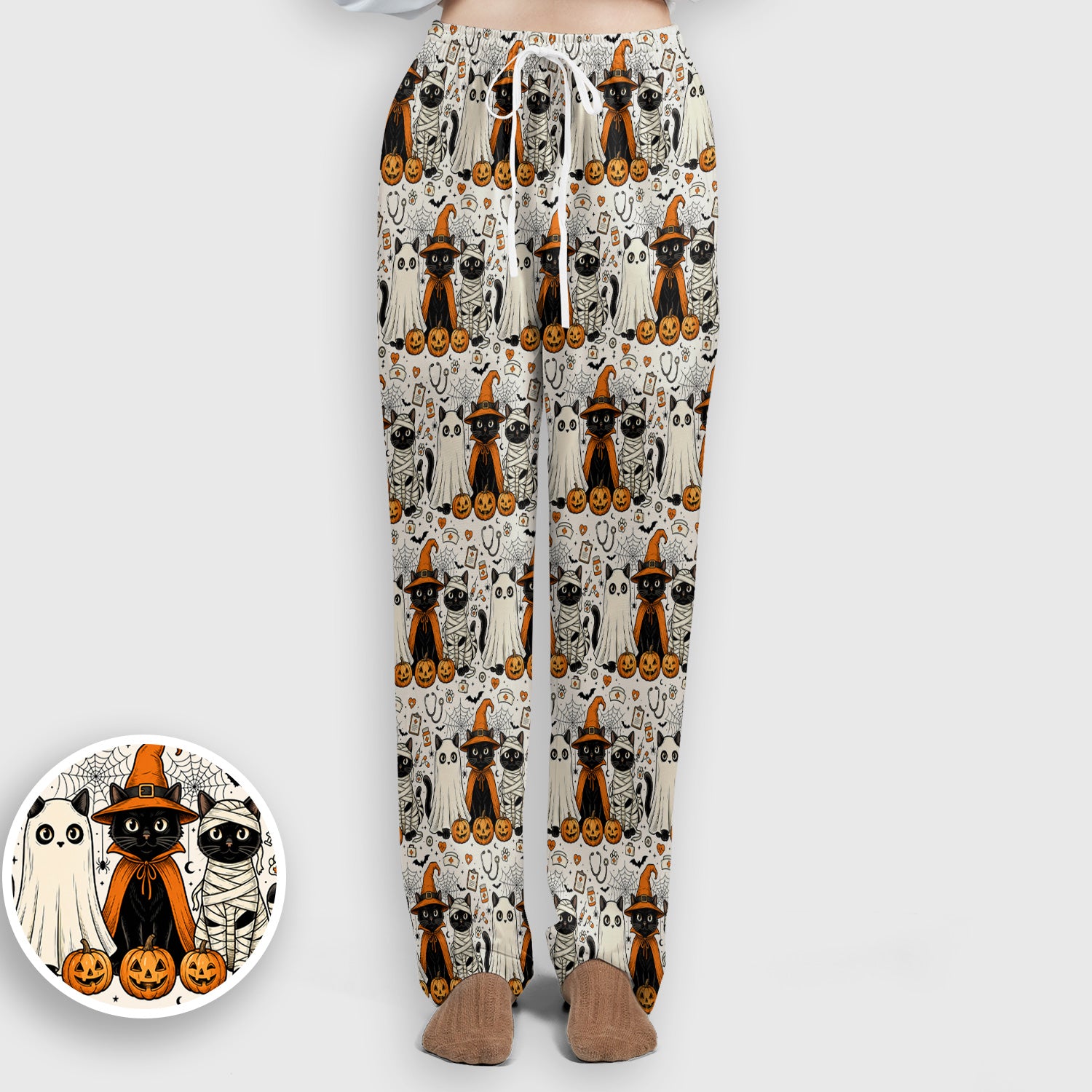 Spooky Halloween Costume Cats Scrub Set, Scrub Pants and V Neck Top