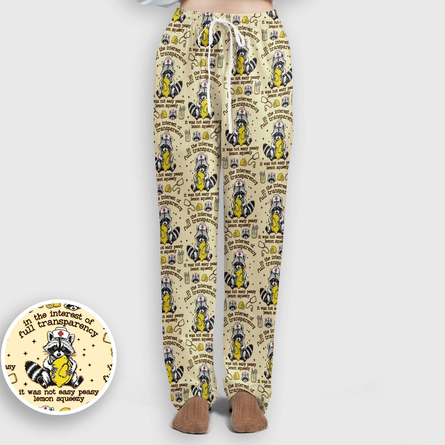 Raccoon Lemon Quote Medical Humor Pattern Scrub Set, Breathable Med Uniform