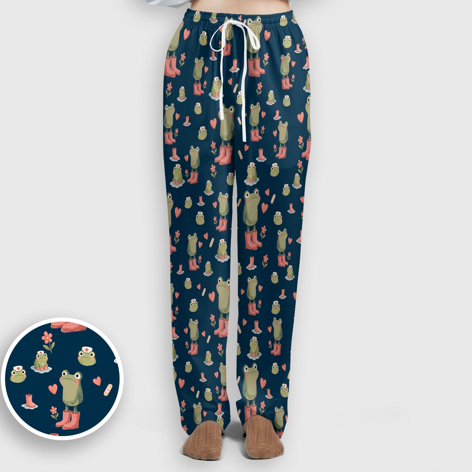 Adorable Frog Boots Heart Pattern Scrub Set, Nurse Uniform Scrubs Set