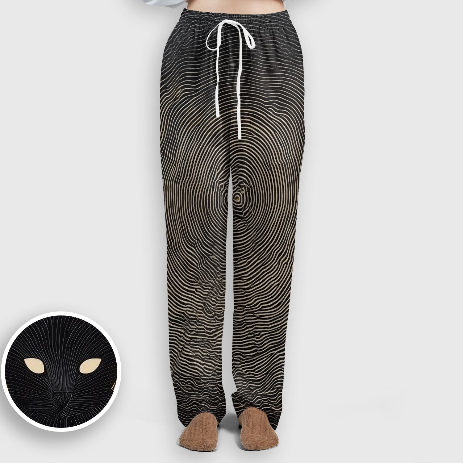Black Cat Line Art Print Scrub Set, Scrub Pants and V Neck Top