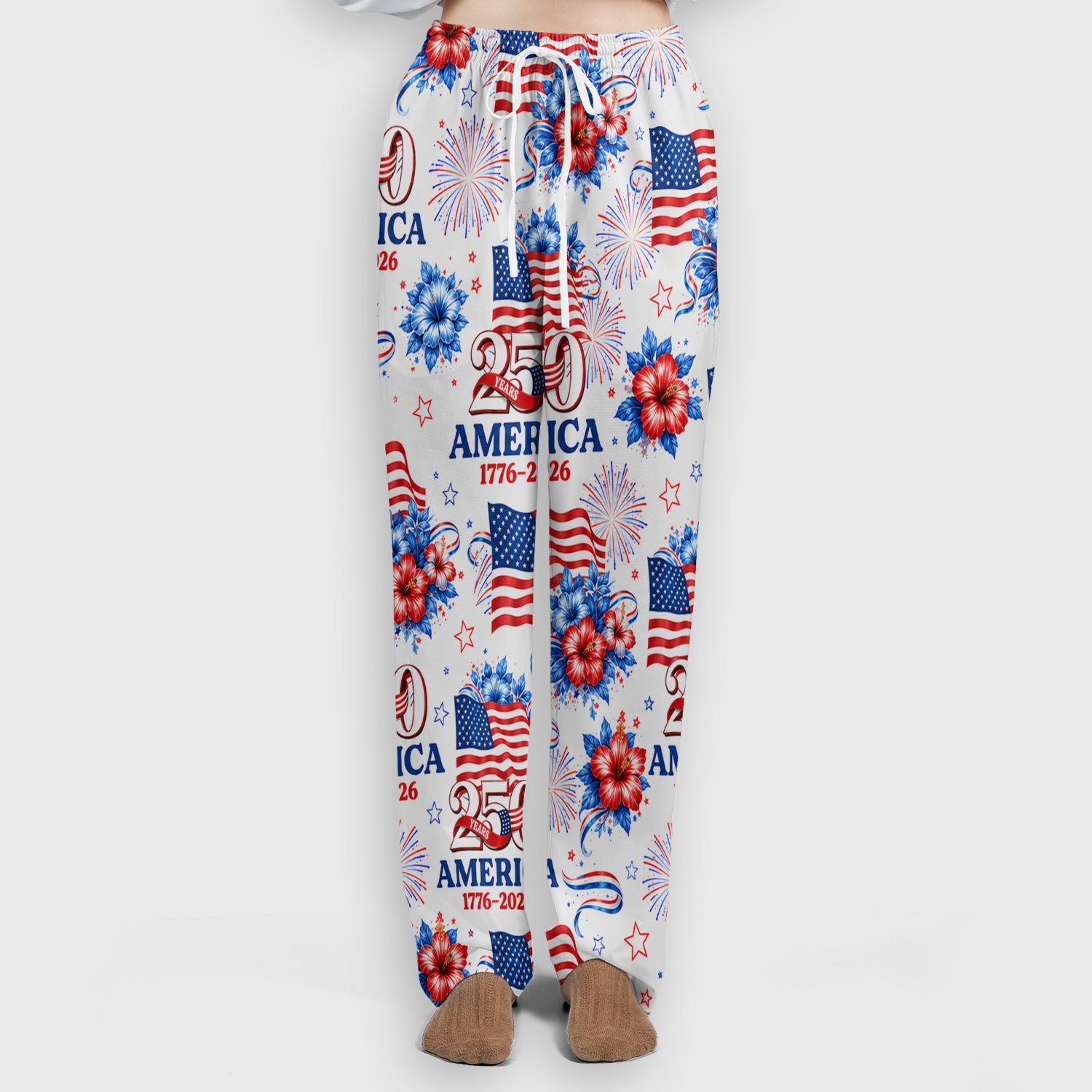 America 250 with Flag Firework Pattern Scrub Set, Scrub Pants and V Neck Top