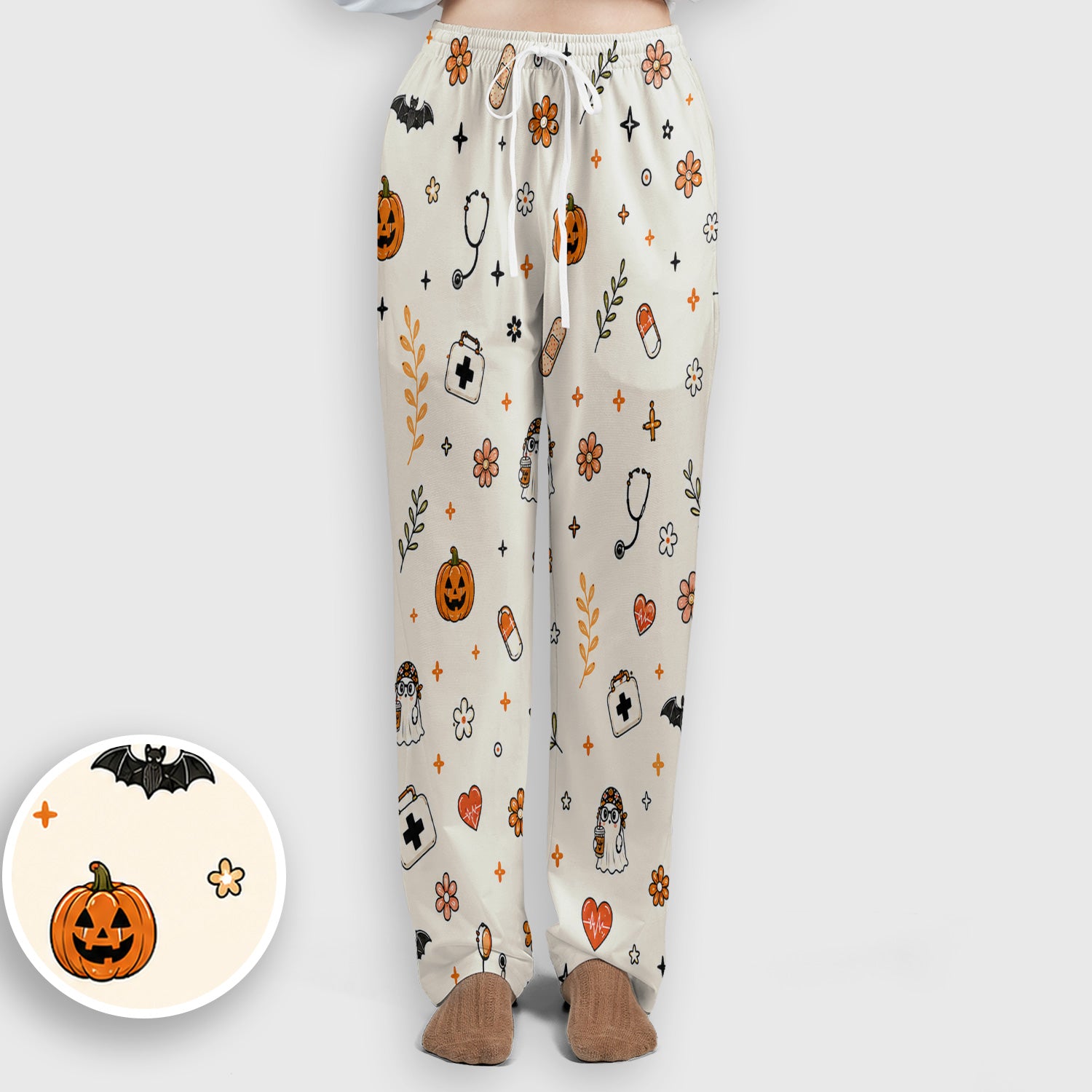 Halloween Shift Survivor Ghost Scrub Set, Scrub Pants and V Neck Top