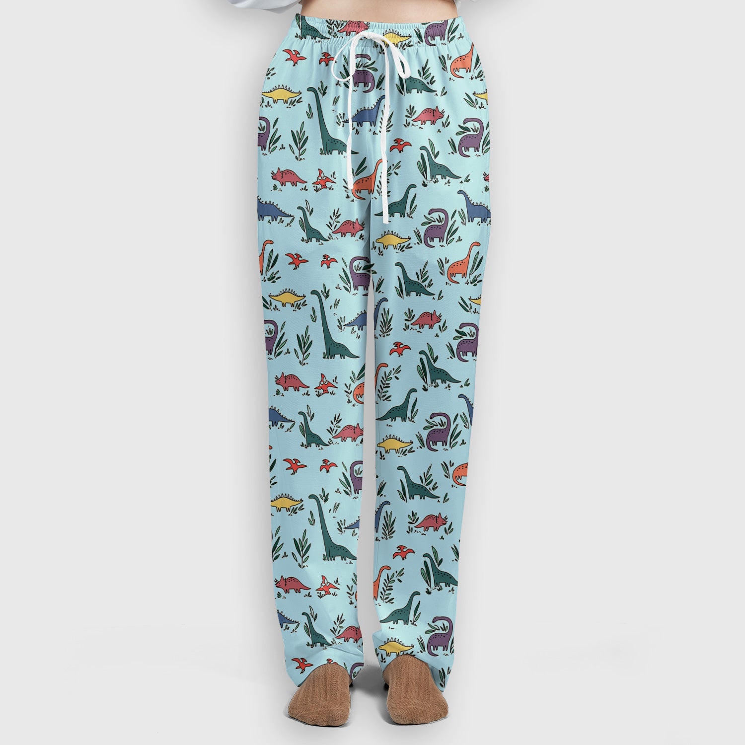Cute Dinosaur Leafy Garden Pattern Scrub Set, Breathable Fabrics Nursing Uniform