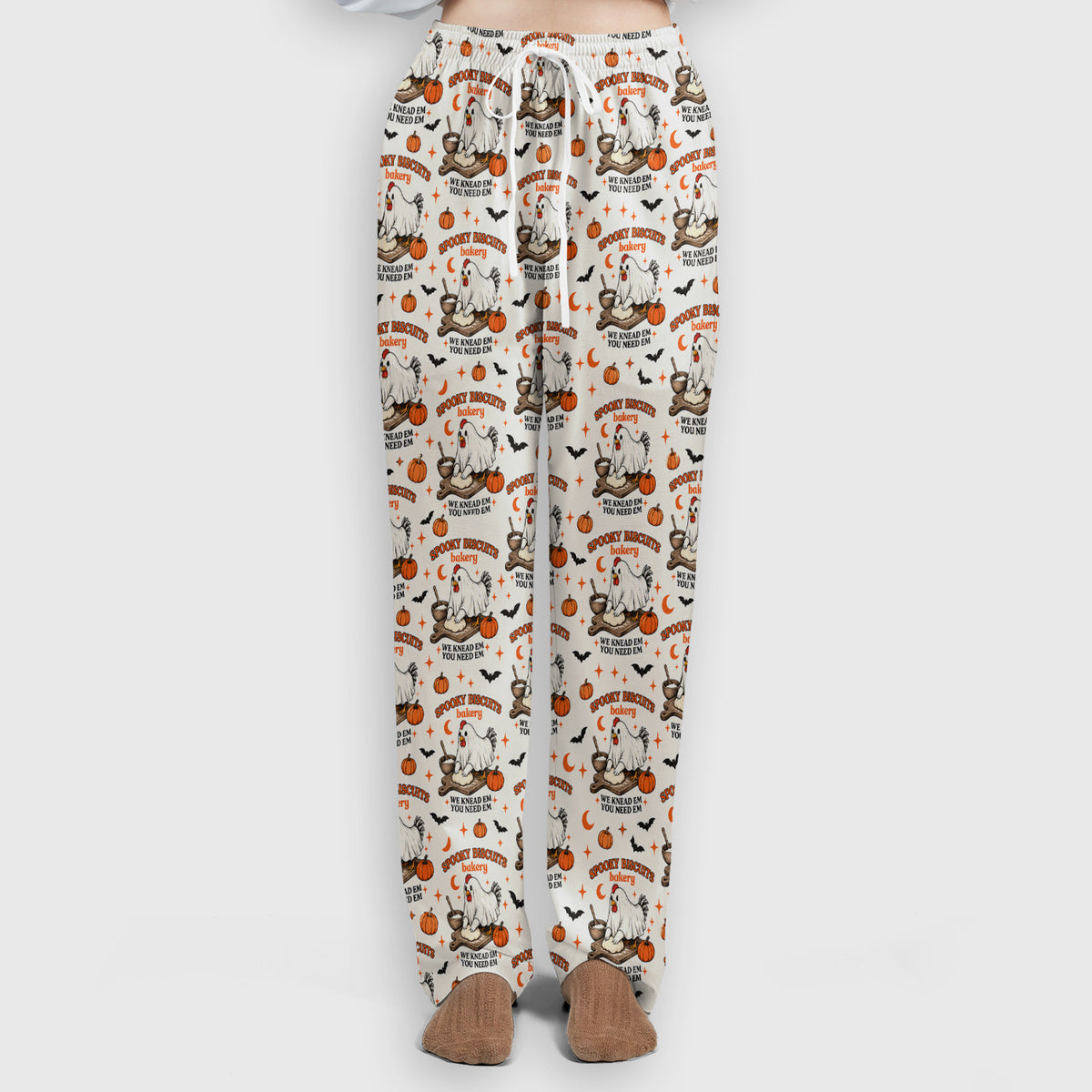 Halloween Spooky Biscuits Chicken Pattern Scrub Set, Scrub Pants and V Neck Top