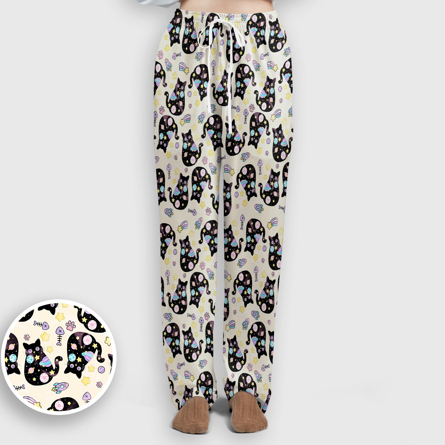 Galaxy Black Cat Space Pattern Scrub Top, Breathable Fabrics Nursing Uniform