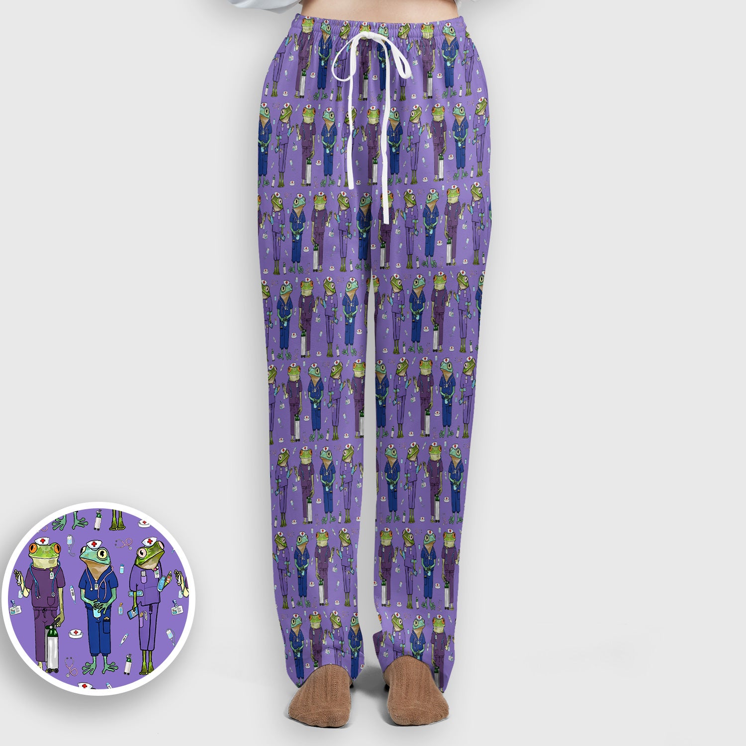 Frog Nurse Pattern V Neck Medical Scrub Set for Healthcare Workers